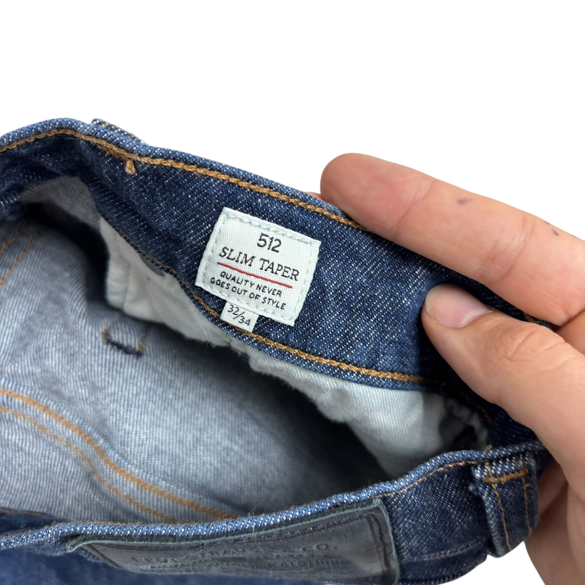 Levis 512 Jeans W32 L32 Mens Made & Crafted Dark Blue Slim Tapered Stretch (E)