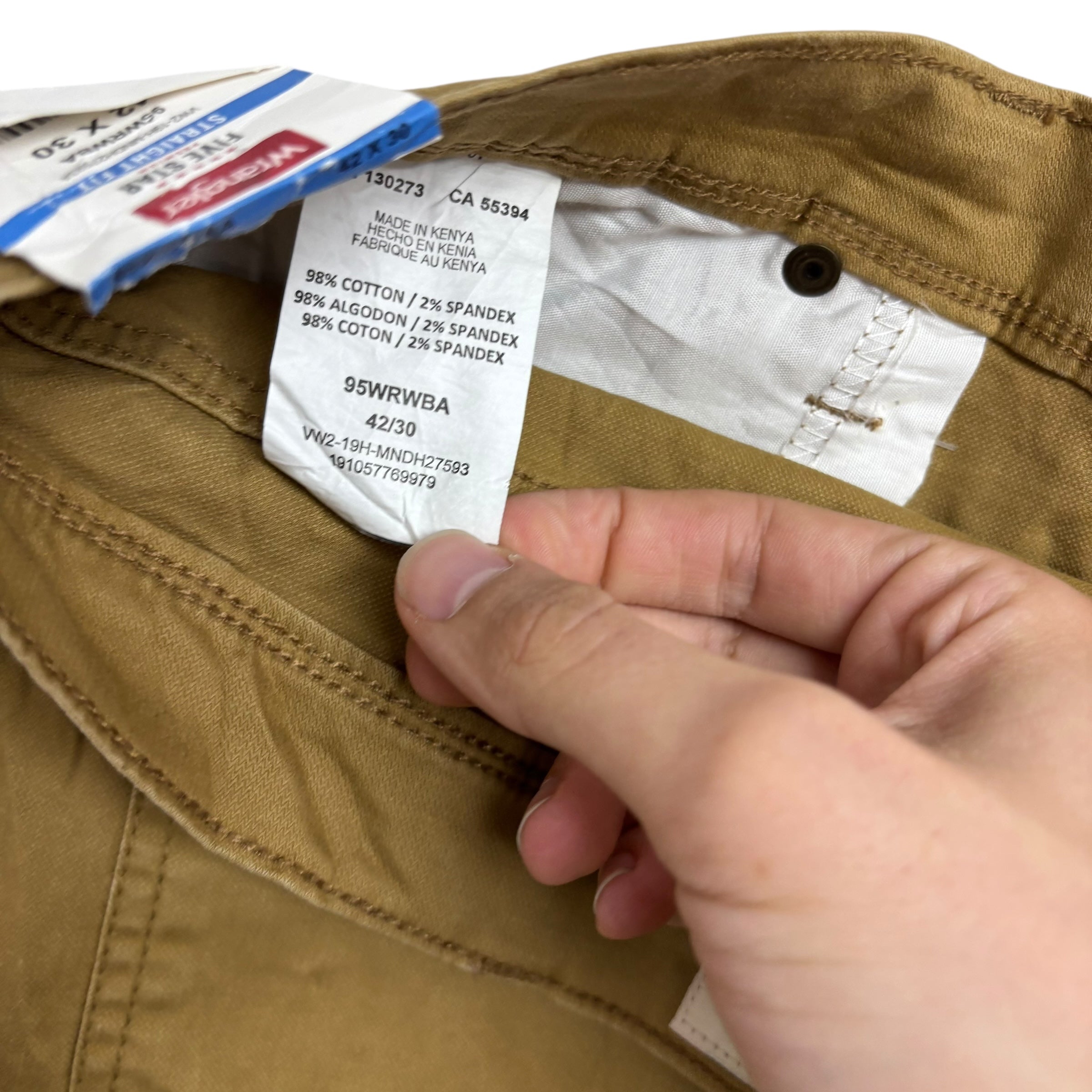 Wrangler Trousers W42 L30 Mens Beige Regular Straight Fit Stretch Pants