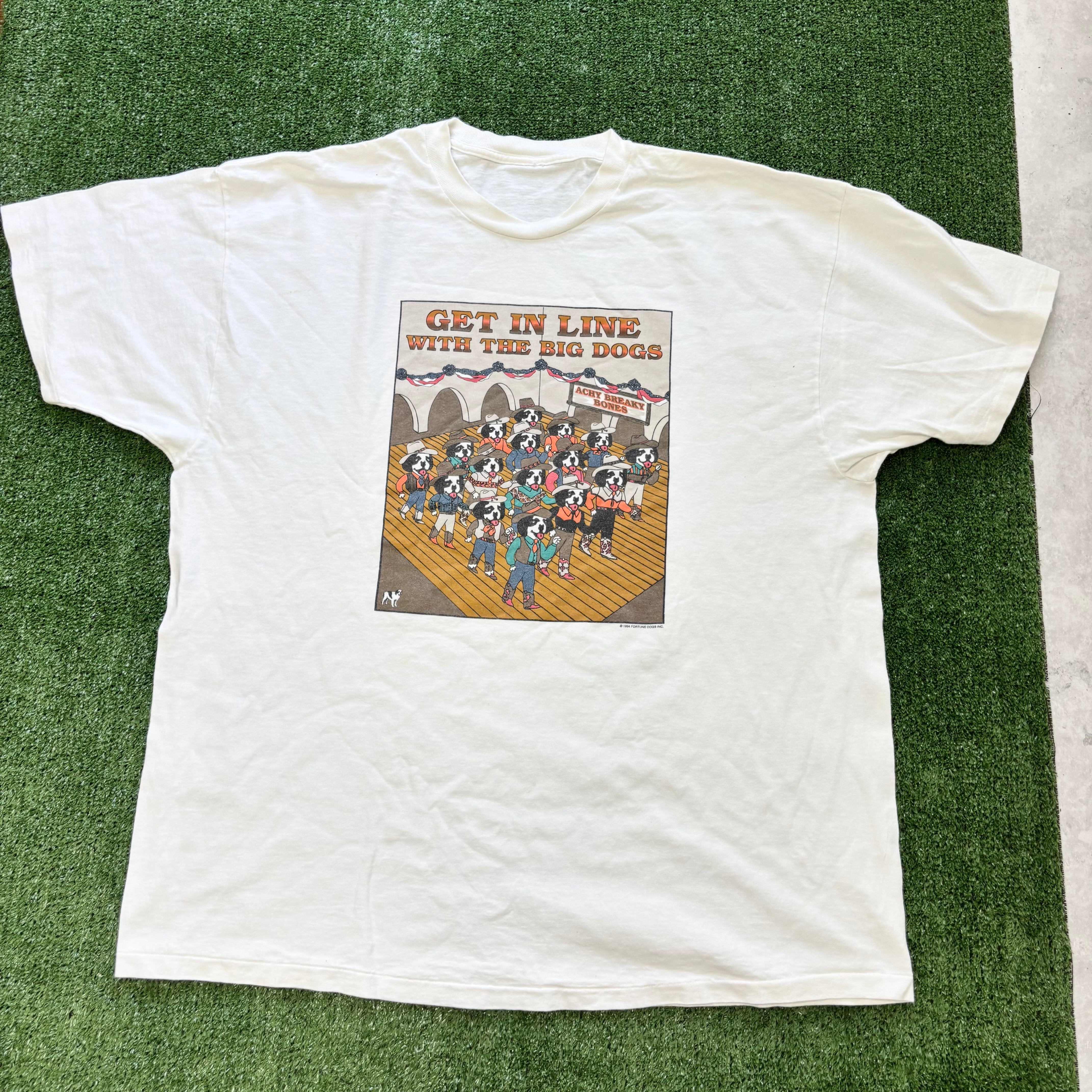 Vintage T Shirt Mens XXL White Single Stitch Graphic Print 90s Dogs