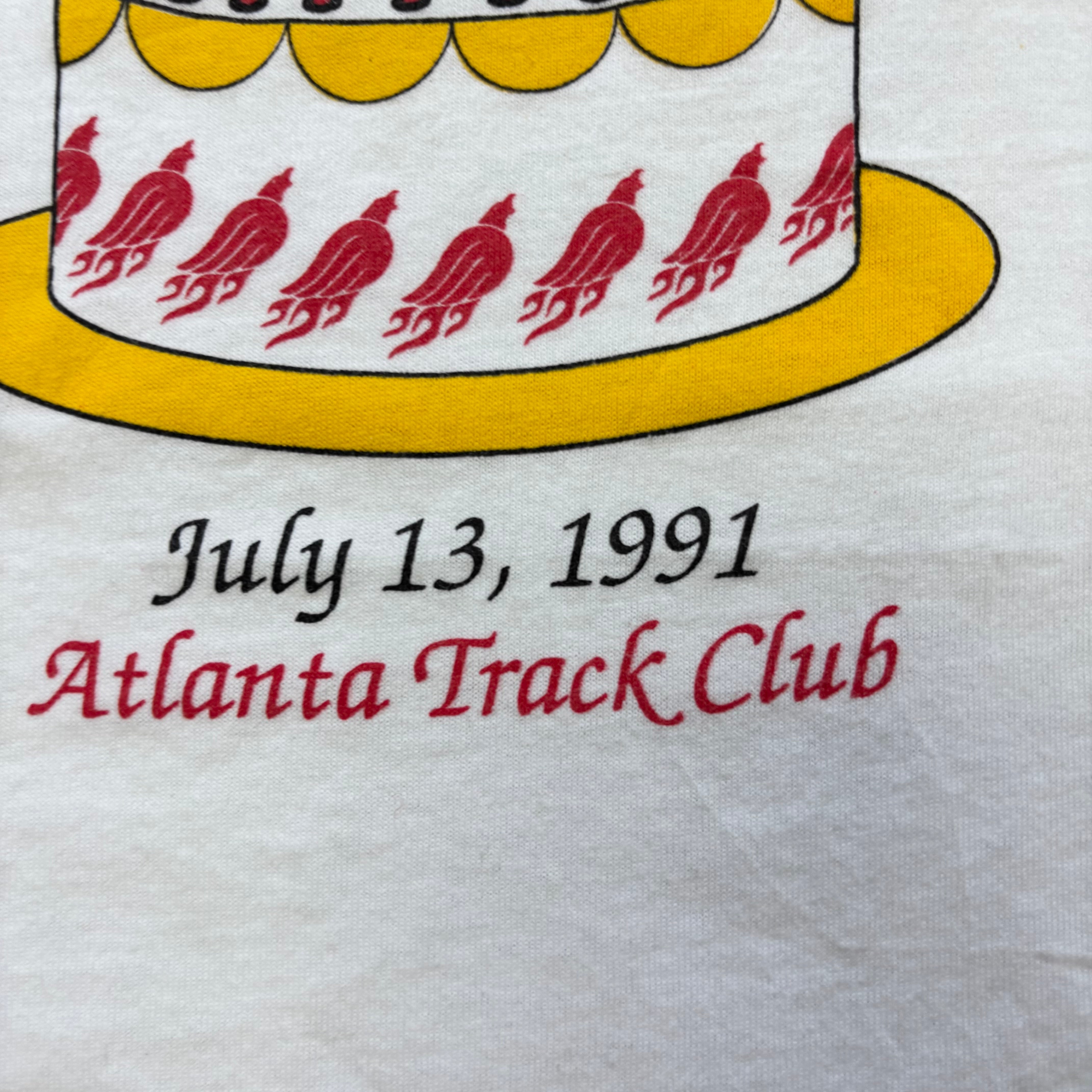 Vintage T Shirt Mens Medium White Single Stitch Graphic Print 90s Run (E)