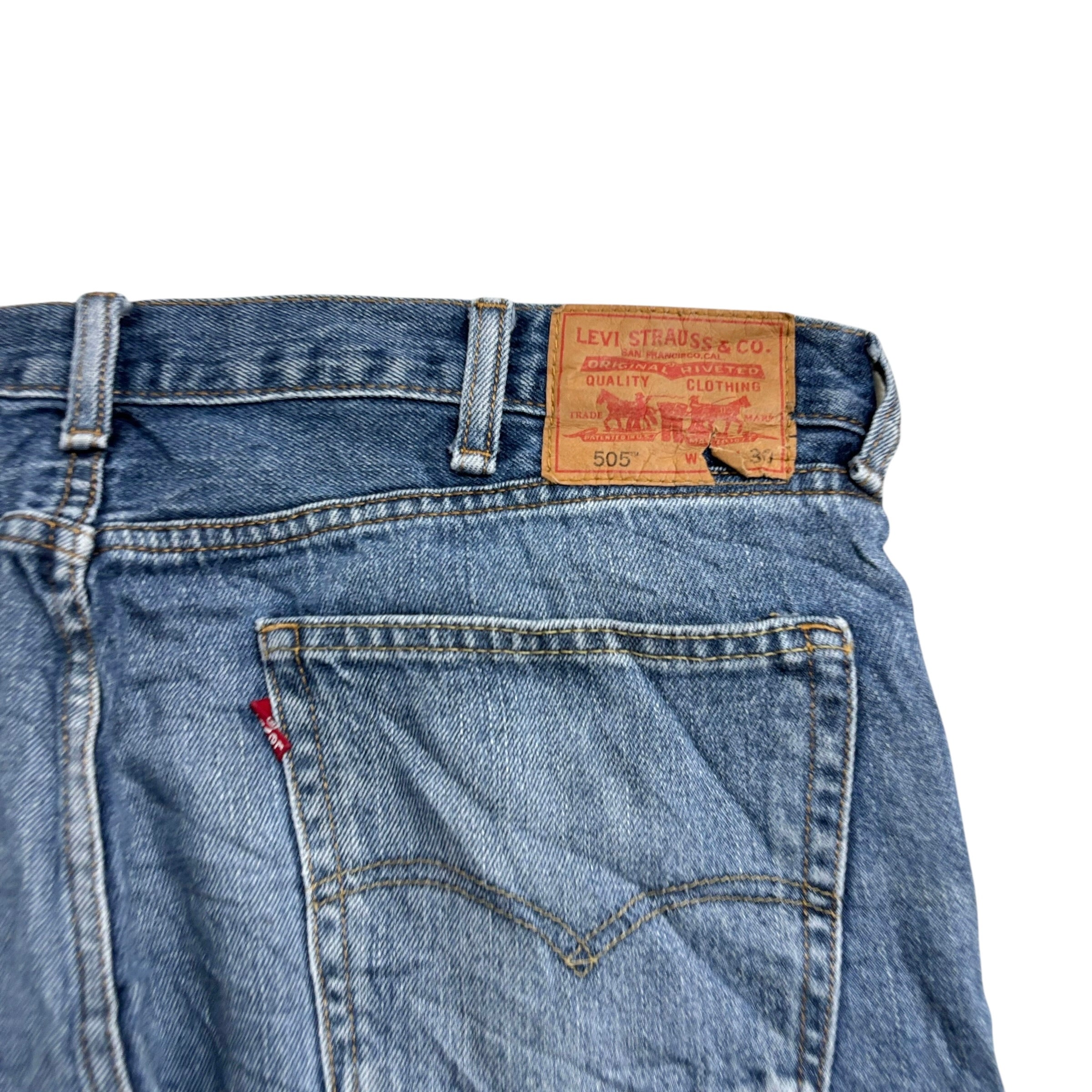 Levis 505 Jeans W38 L30 Mens Mid Blue Regular Straight Fit Vintage Denim (E)