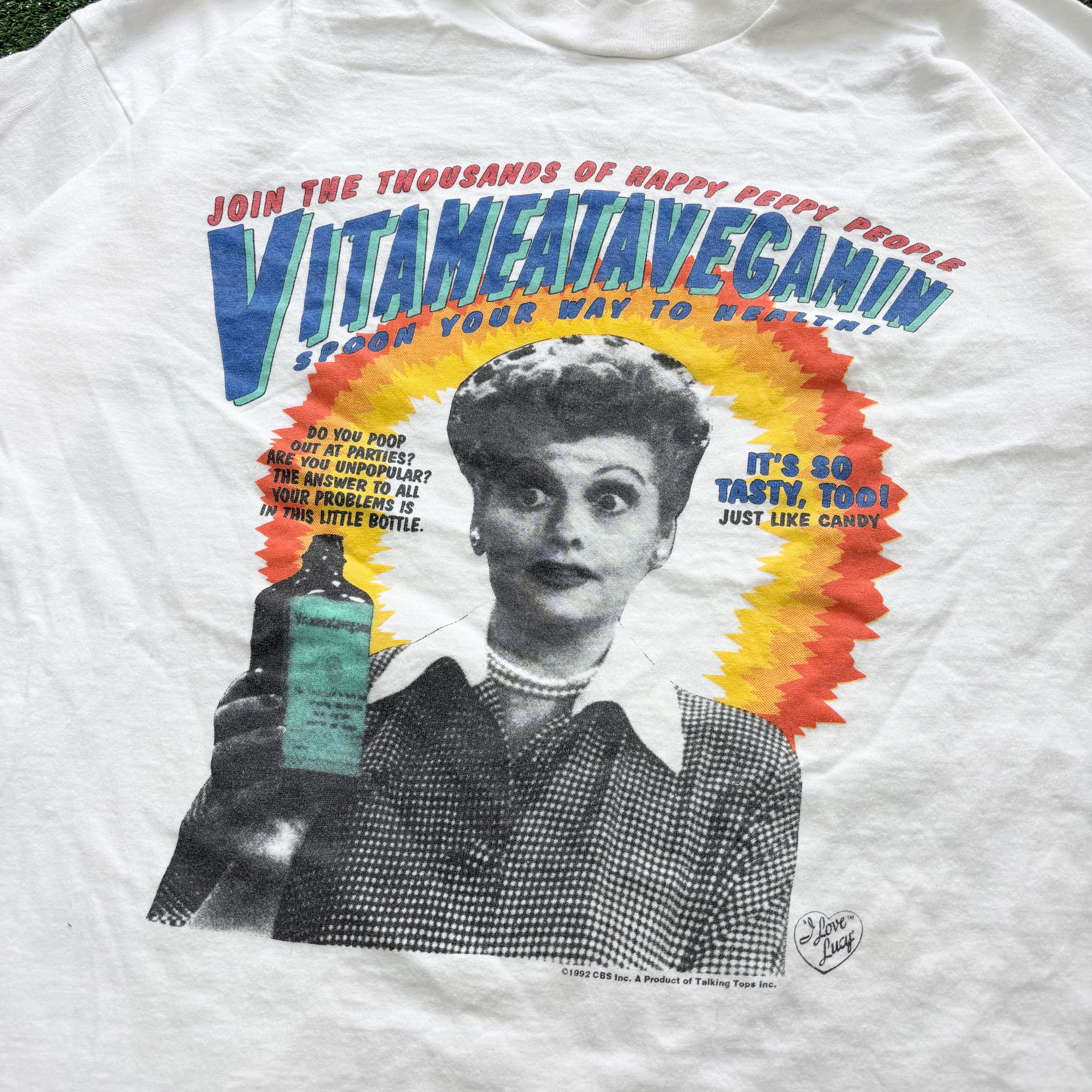 Vintage T Shirt Mens XL White Single Stitch Graphic Print 90s I Love Lucy TV (E)