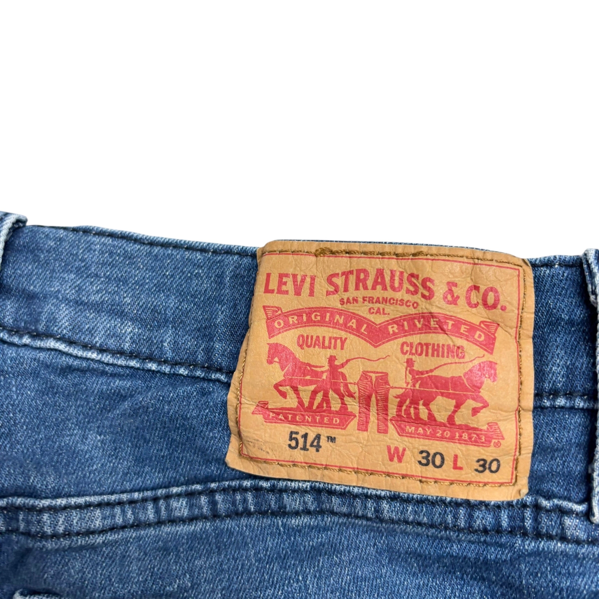 Levis 514 Jeans W30 L30 Mens Navy Blue Regular Straight Fit Stretch Denim (E)