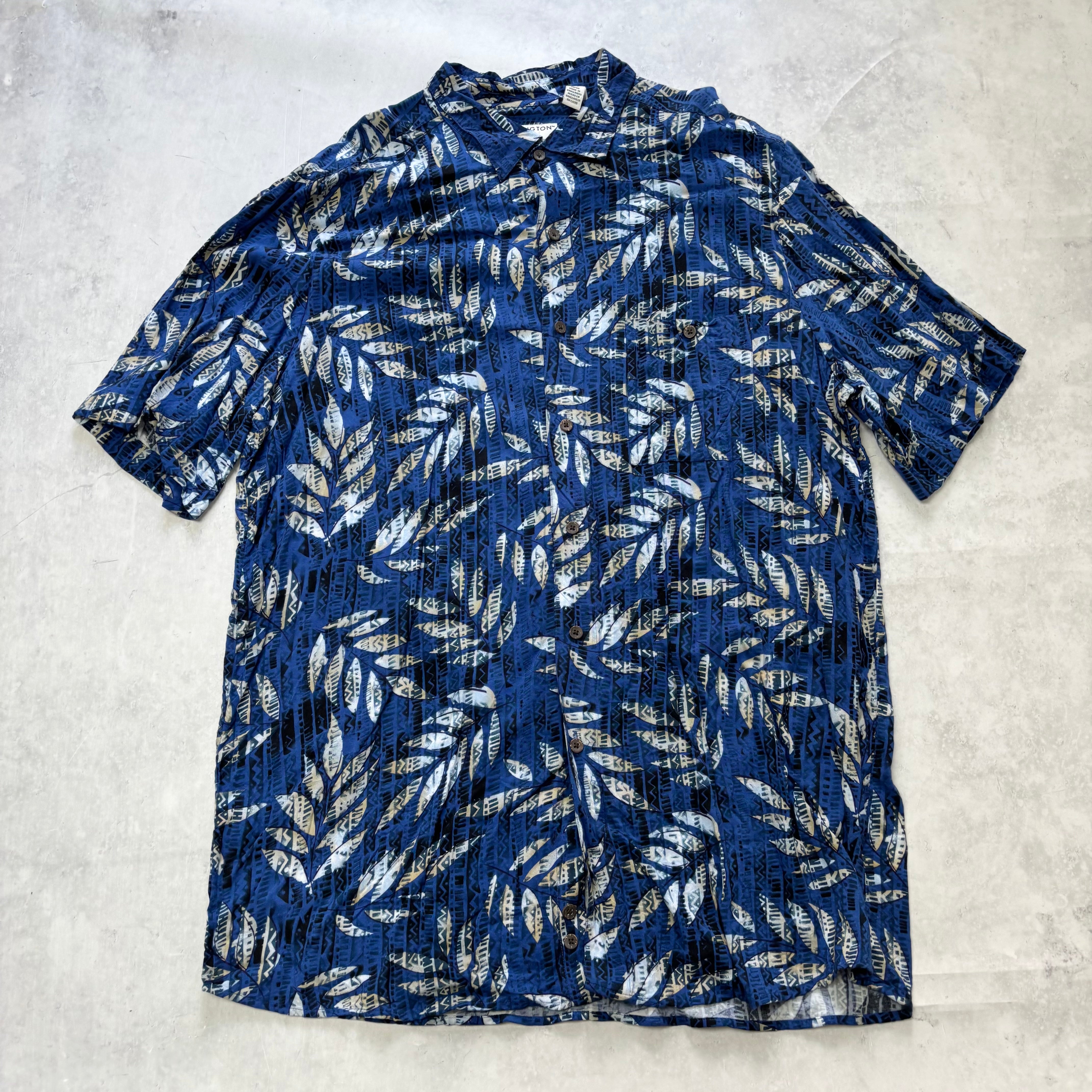 Hawaiian Shirt Mens XL Blue Floral Aloha Short Sleeve Rayon Slim Fit (E)