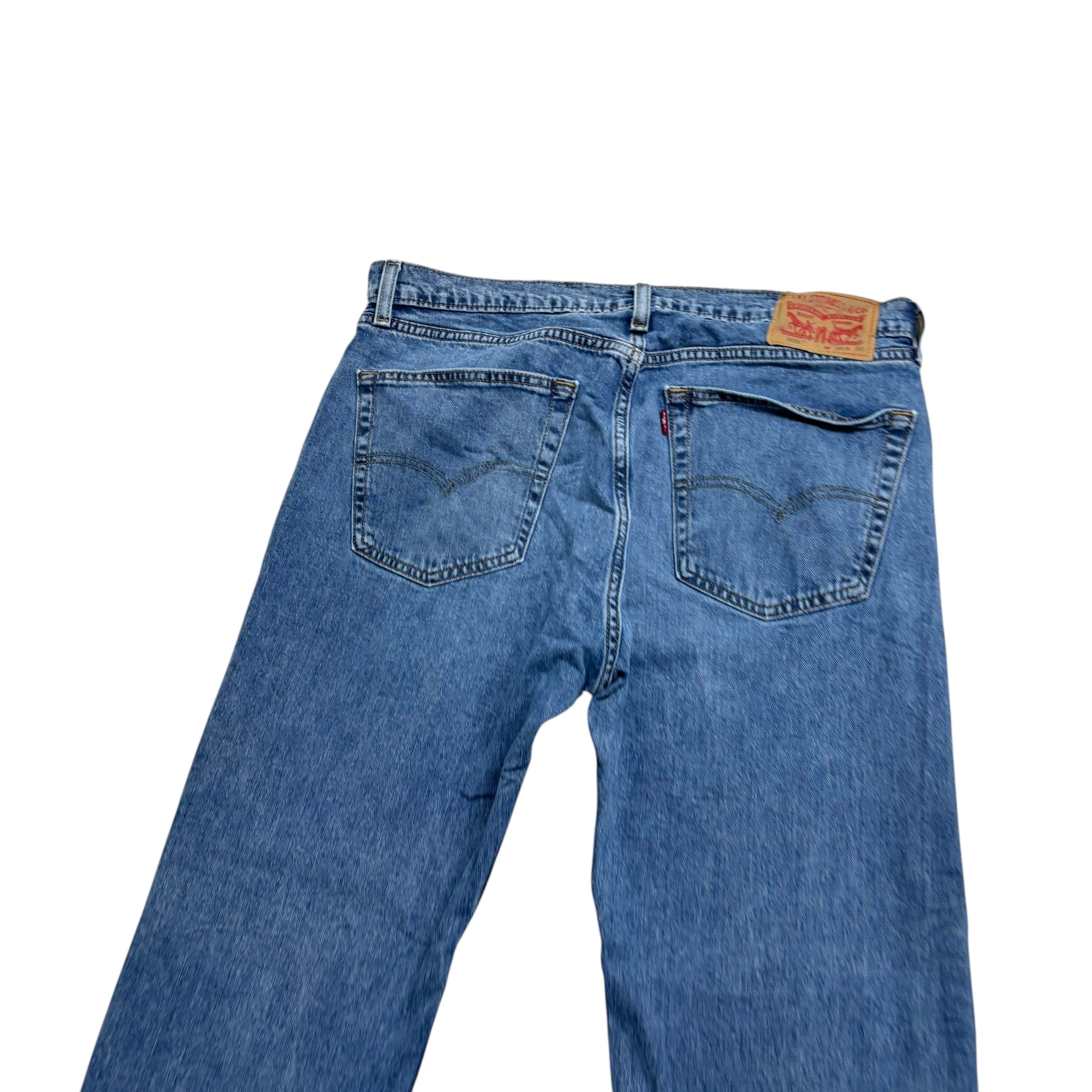 Levis 505 Jeans W35 L30 Mens Mid Blue Regular Straight Fit Stretch Denim (E)