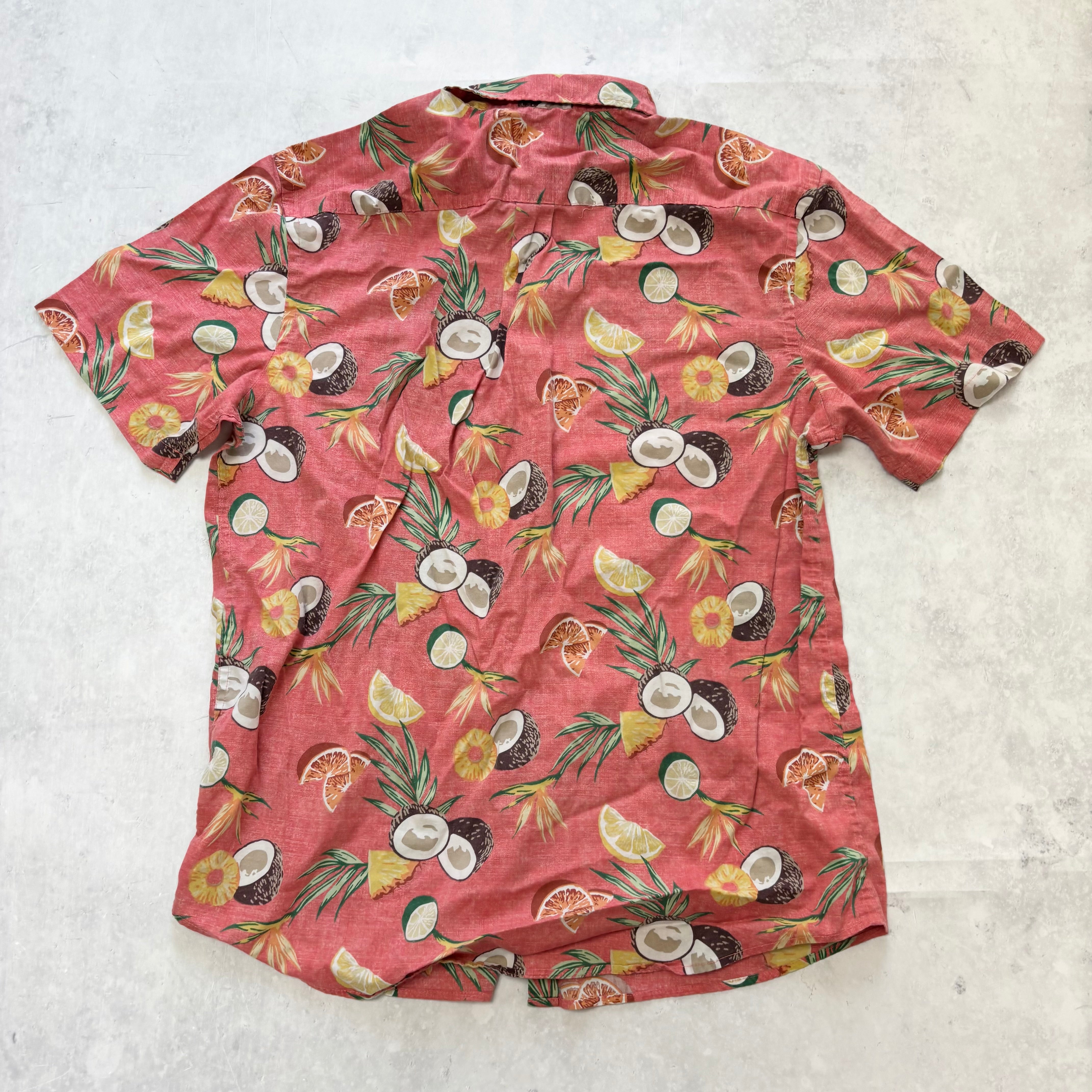 Old Navy Hawaiian Shirt Mens Large Pink Regular Fit Short Sleeve Cotton (E)