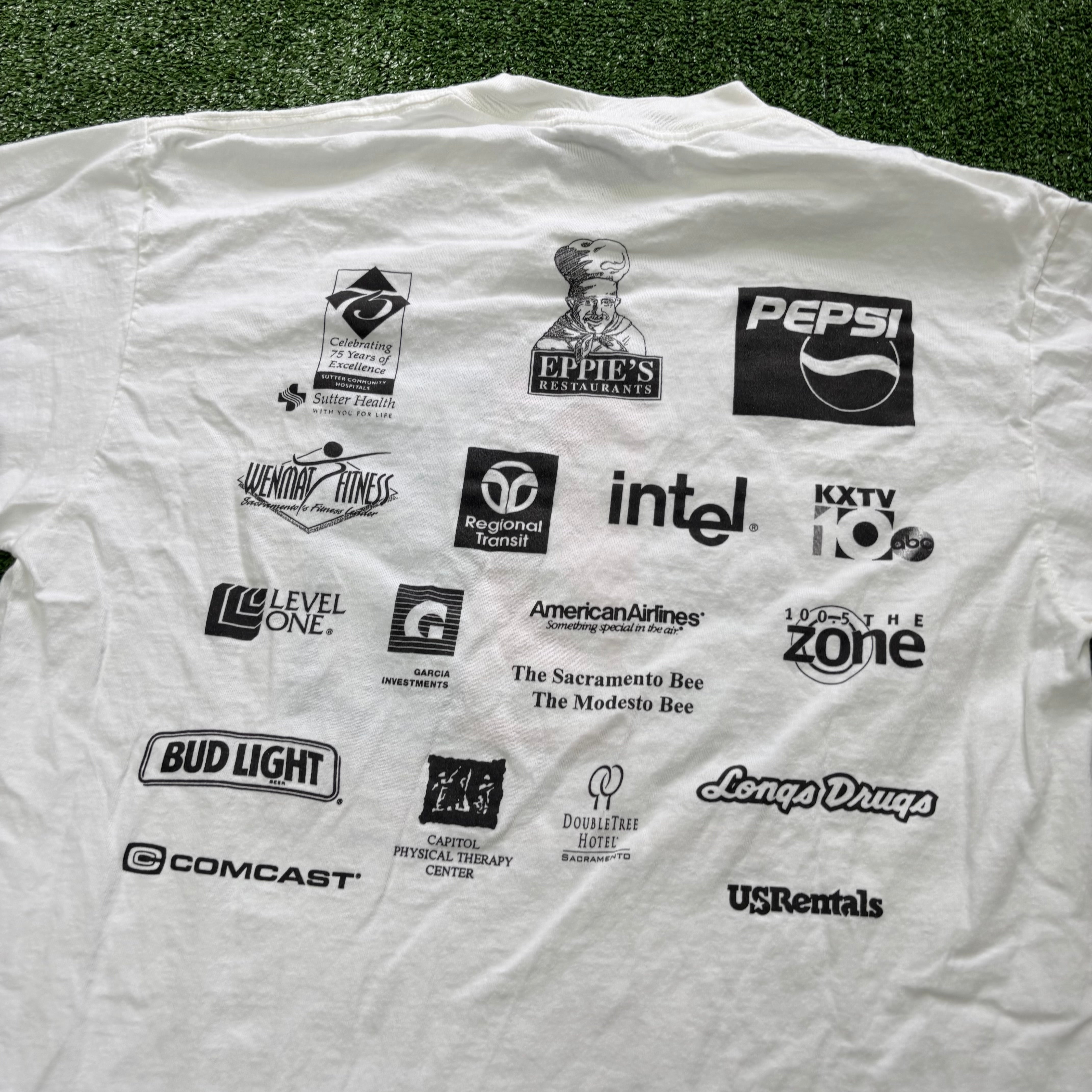 Vintage T Shirt Mens Large White Single Stitch Graphic Print 90s Race (E)