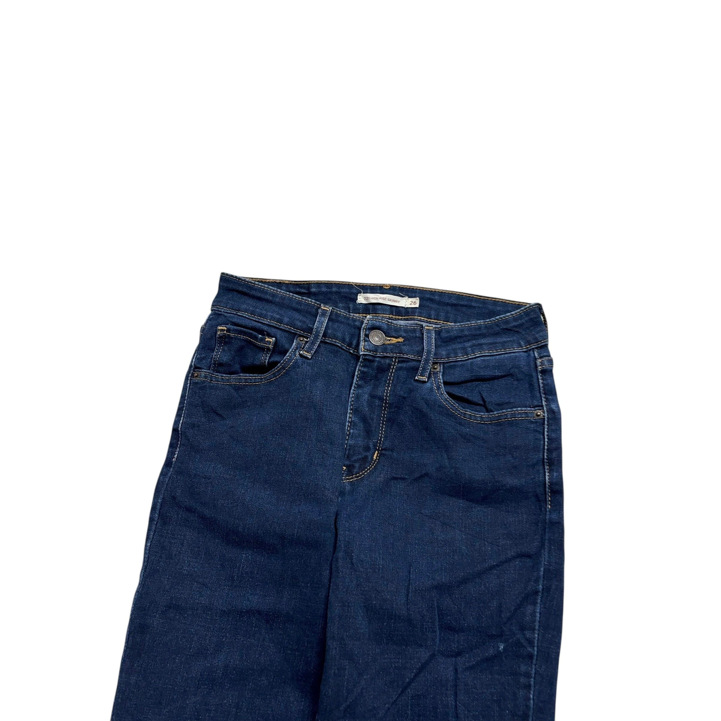Levis 721 Jeans W25 L31 Womens Dark Blue High Rise Skinny Fit Stretch Denim