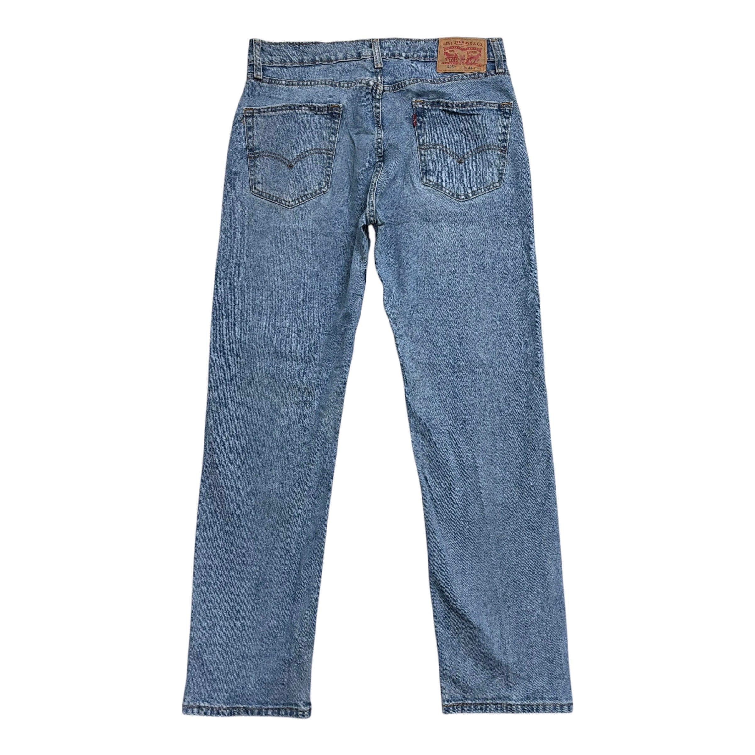 Levis 505 Jeans W34 L31 Mens Light Blue Regular Straight Fit Stretch Denim (E)
