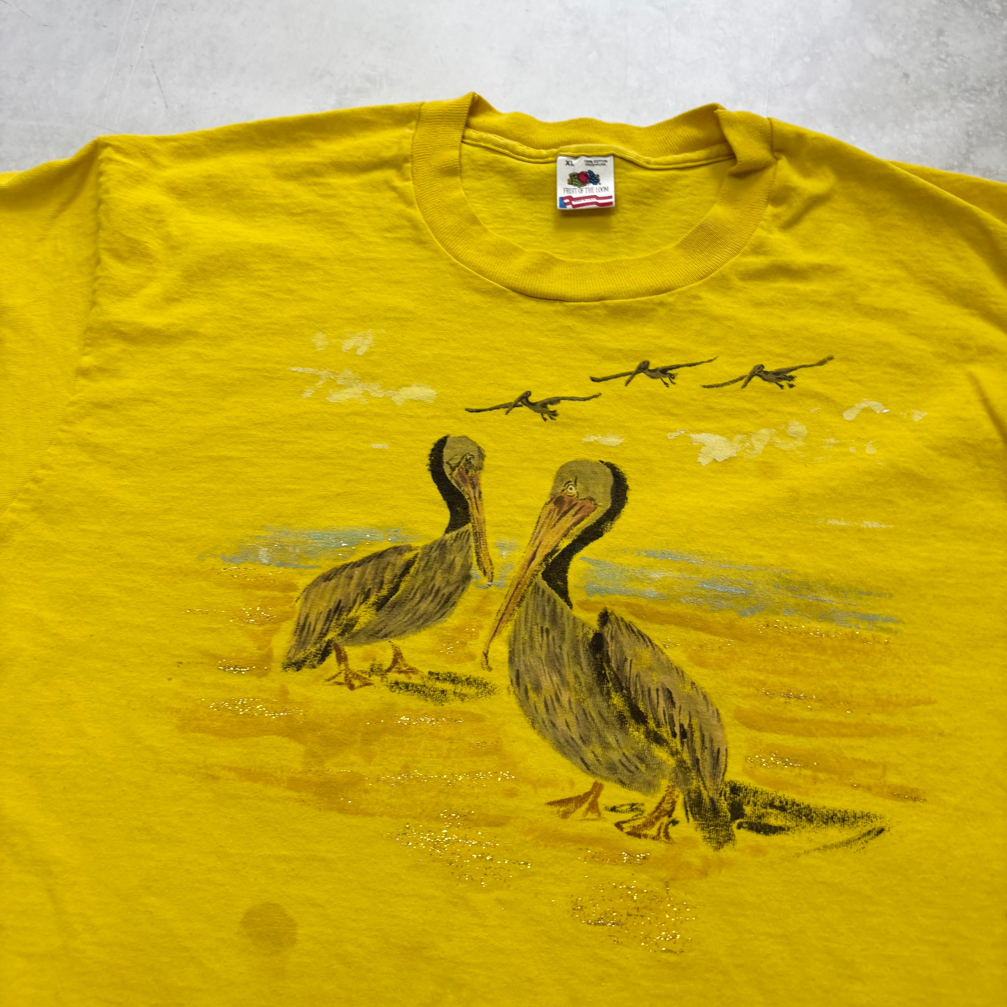 Vintage T Shirt Mens XL Yellow Single Stitch Graphic Print 90s USA Nature (F)