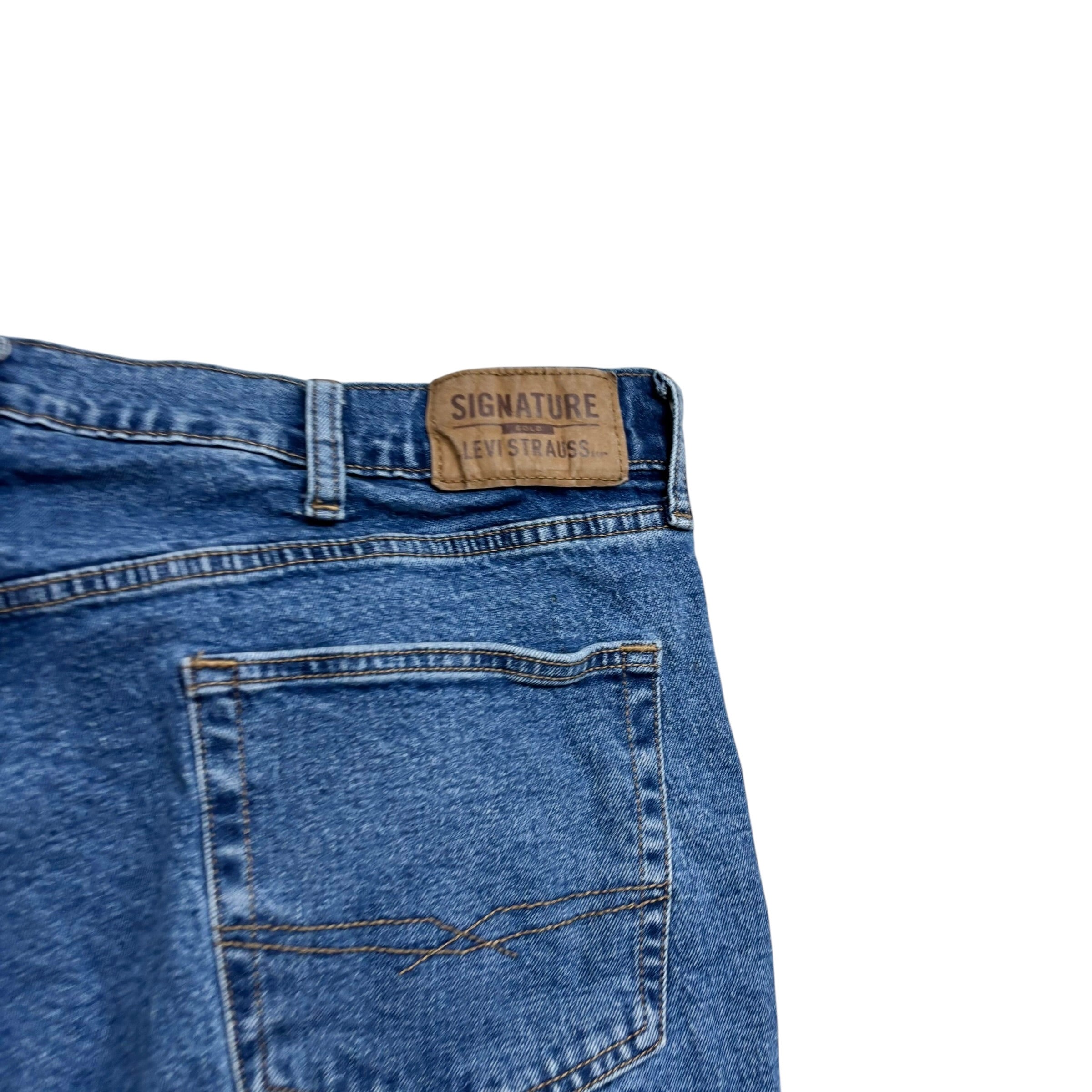 Levis Signature Jeans W42 L32 Mens Mid Blue Relaxed Straight Stretch Denim (E)