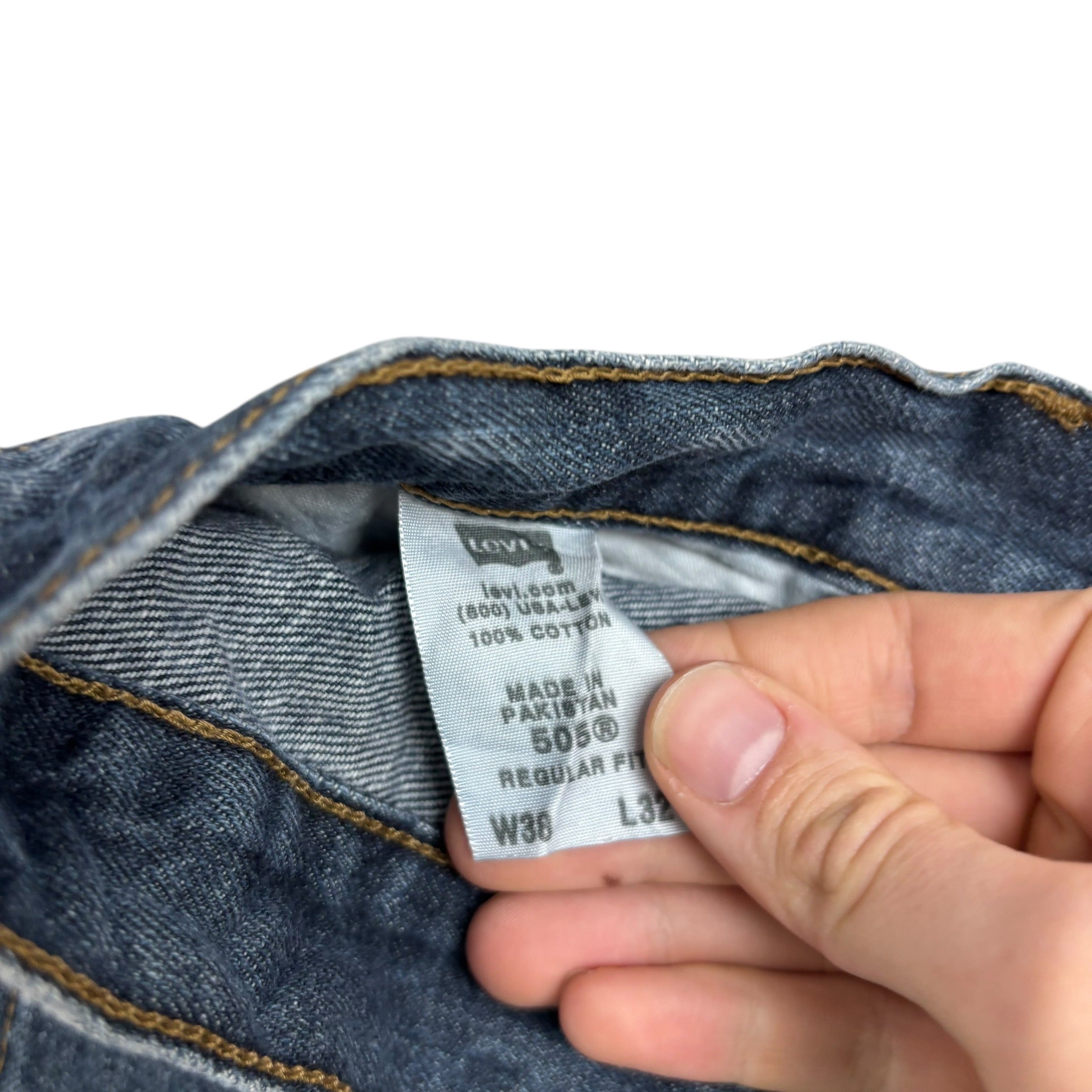 Levis 505 Jeans W38 L32 Mens Dark Blue Regular Straight Fit Vintage Denim (E)