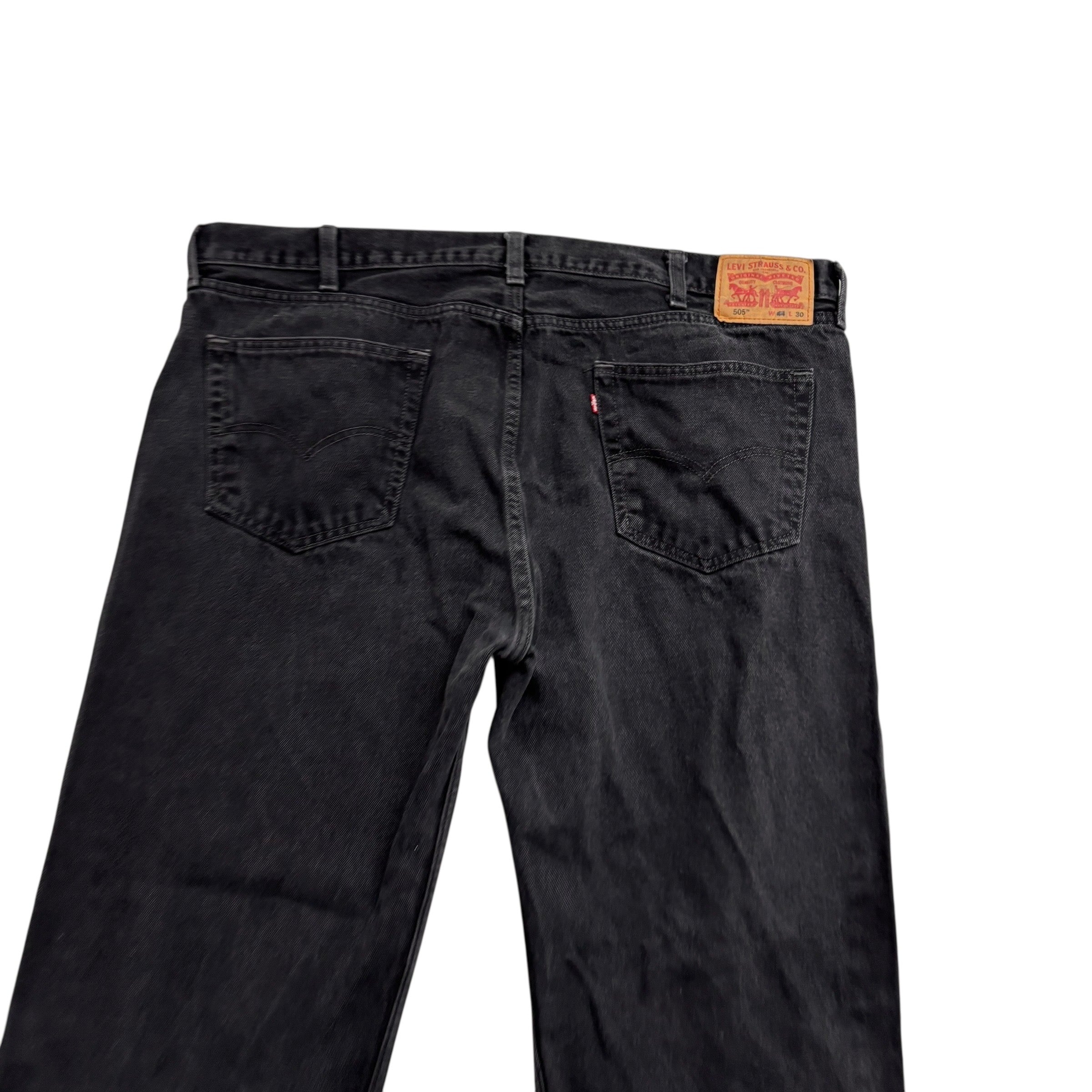 Levis 505 Jeans W44 L30 Mens Black Regular Straight Fit Denim (E)