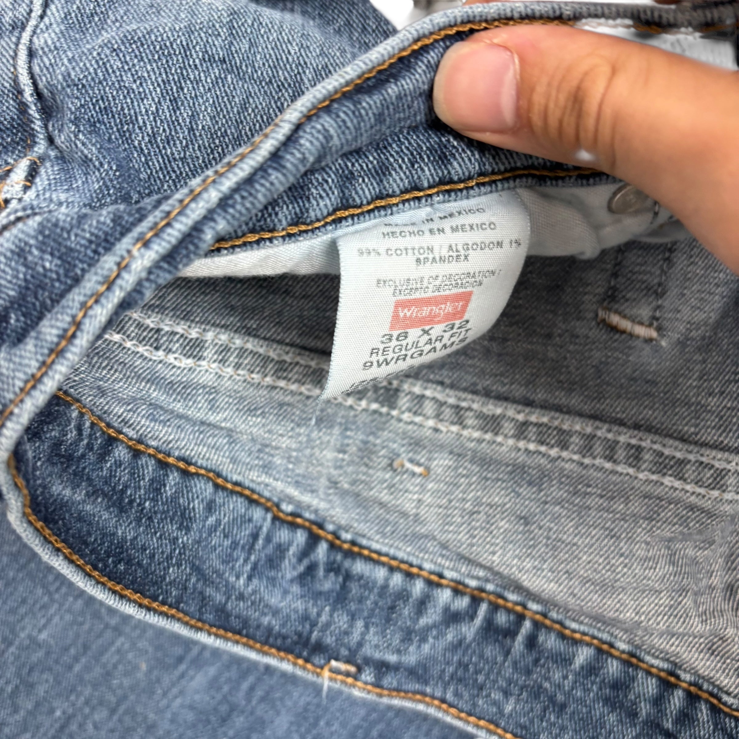 Wrangler Jeans W36 L32 Mens Mid Blue Regular Straight Fit Stretch Denim (E)
