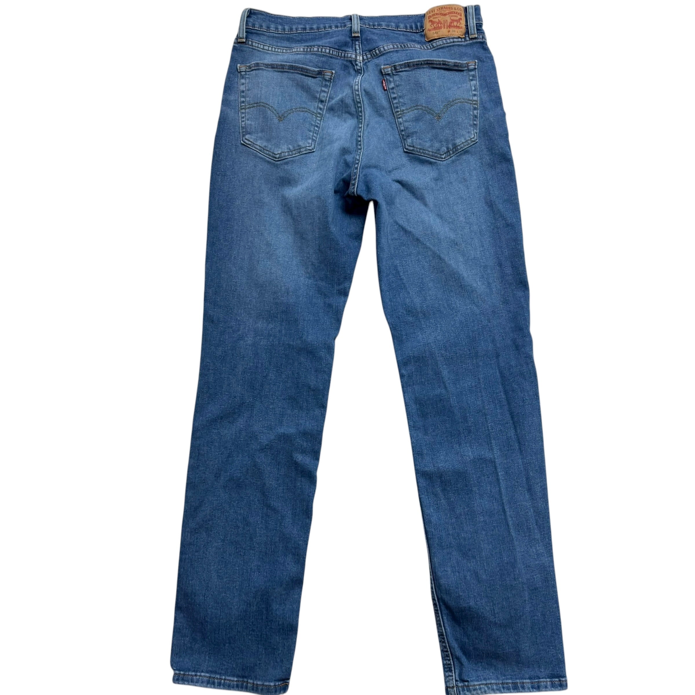 Levis 541 Jeans W36 L36 Mens Mid Blue Athletic Tapered Fit Stretch Denim (E)