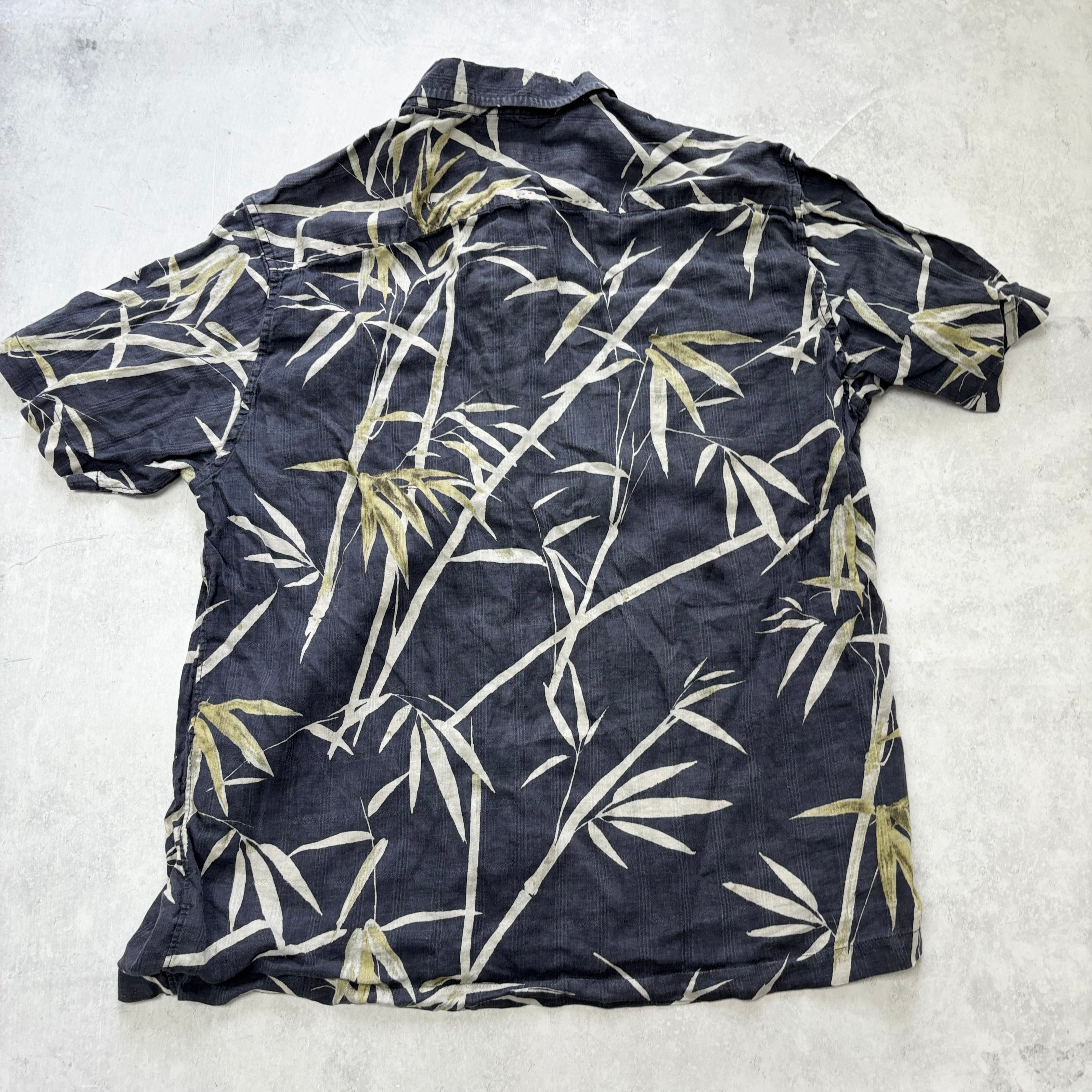 Vintage Hawaiian Shirt Mens XL Navy Blue Floral Aloha Short Sleeve Linen (F)