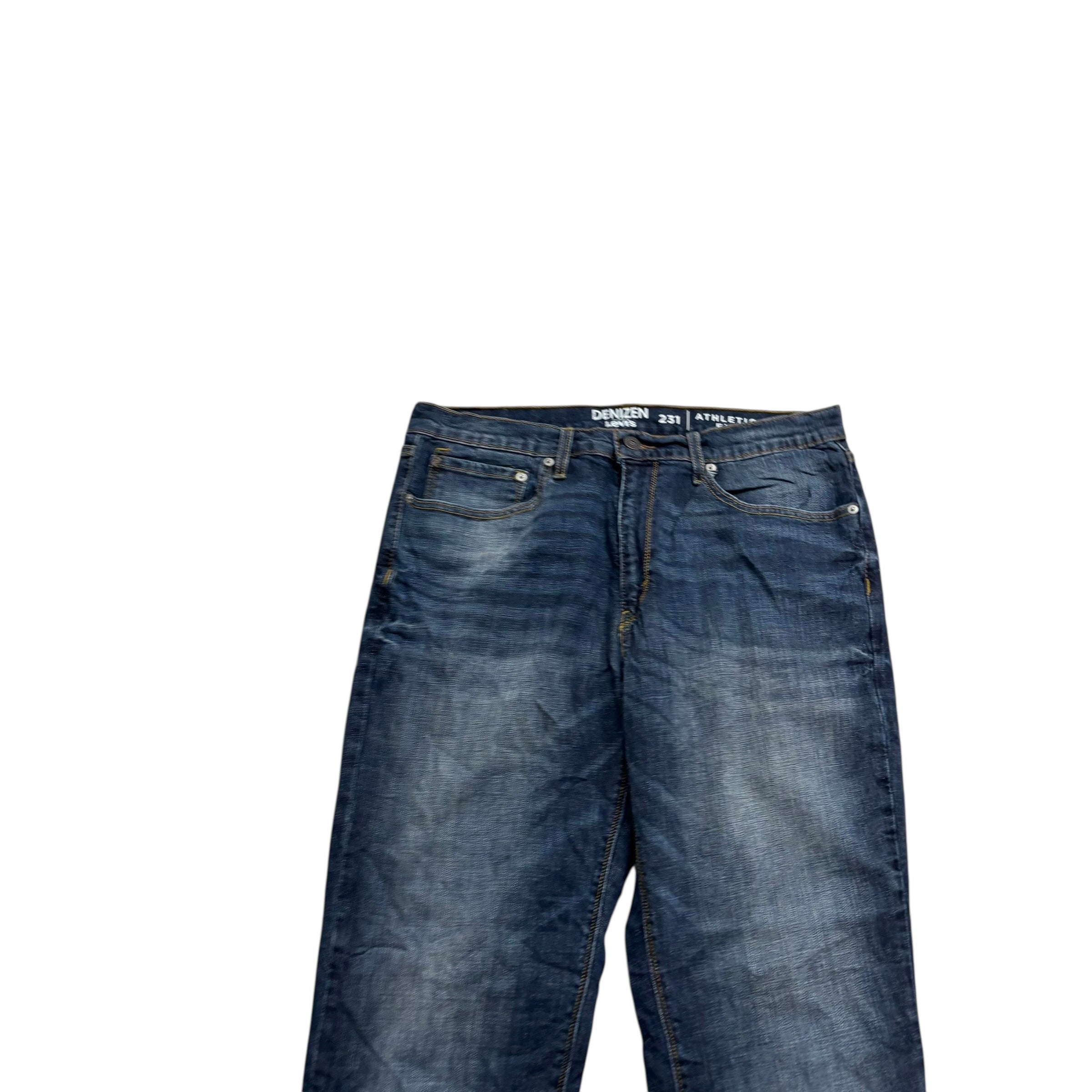 Levis Denizen Jeans W36 L32 Mens Dark Blue Athletic Tapered Stretch Denim (E)