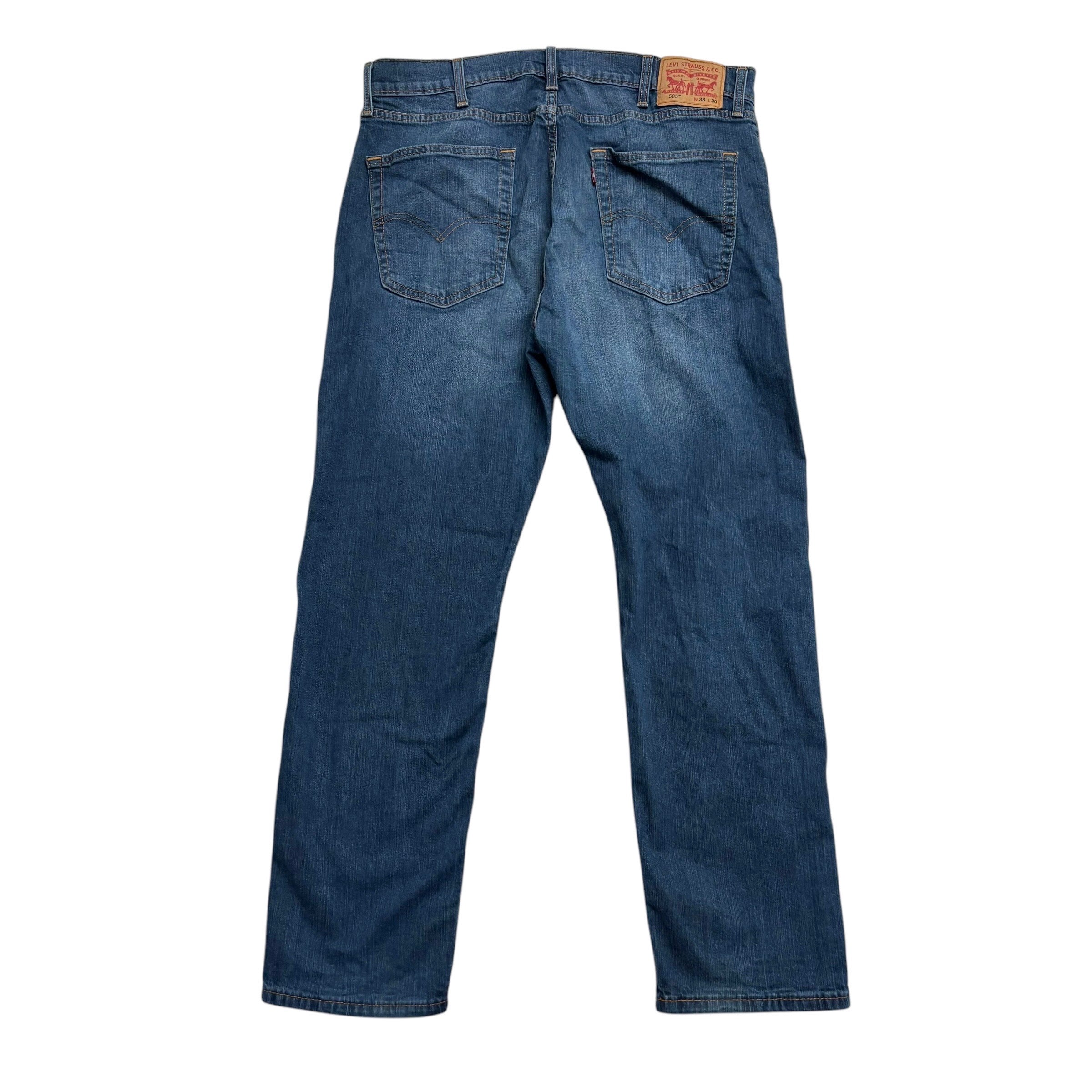Levis 505 Jeans W38 L30 Mens Dark Blue Regular Straight Fit Stretch Denim