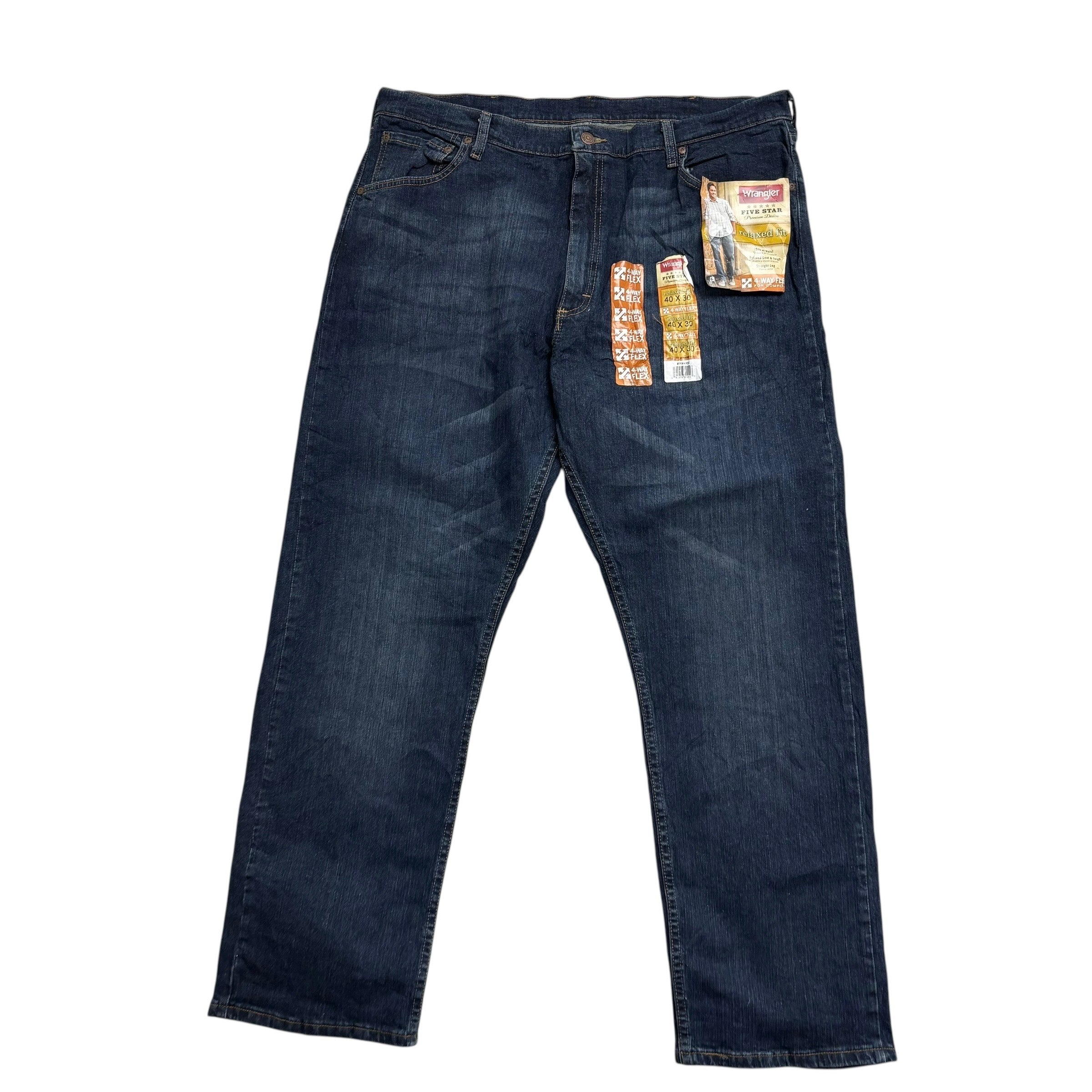 Wrangler Jeans W40 L30 Mens Dark Blue Relaxed Straight Fit Stretch Denim (E)