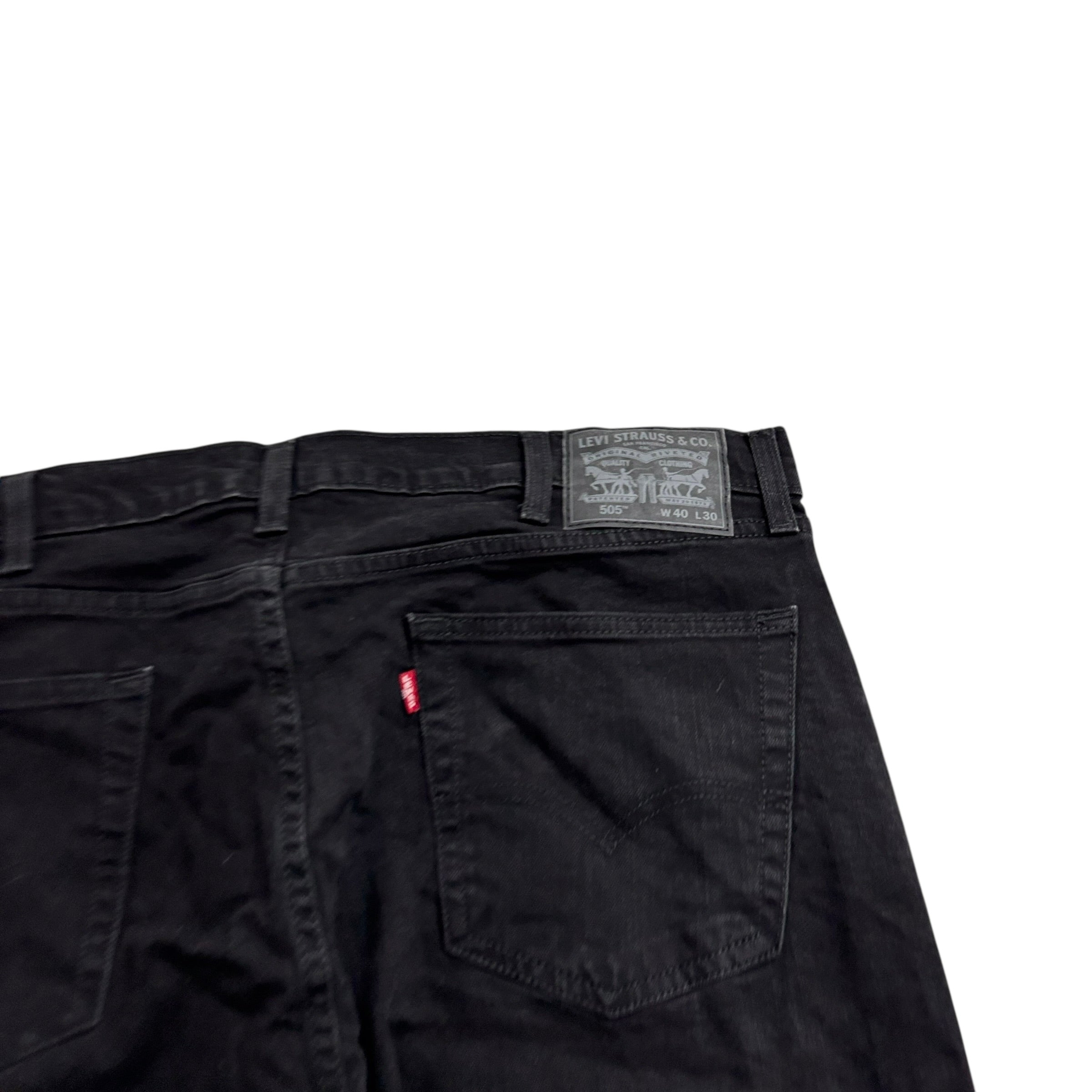 Levis 505 Jeans W40 L30 Mens Black Regular Straight Fit Stretch Denim (E)