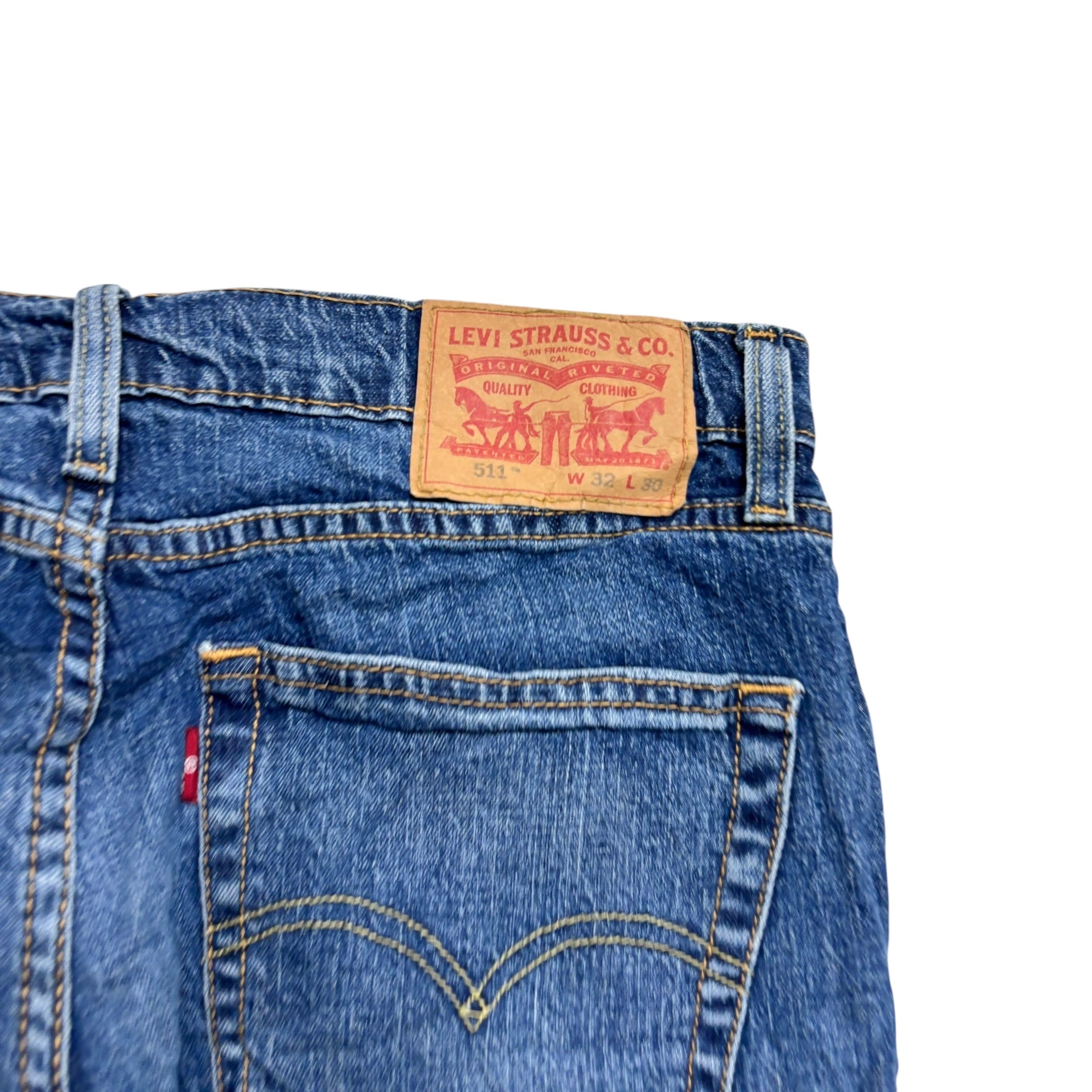 Levis 511 Jeans W32 L30 Mens Mid Blue Slim Fit Stretch Denim (E)
