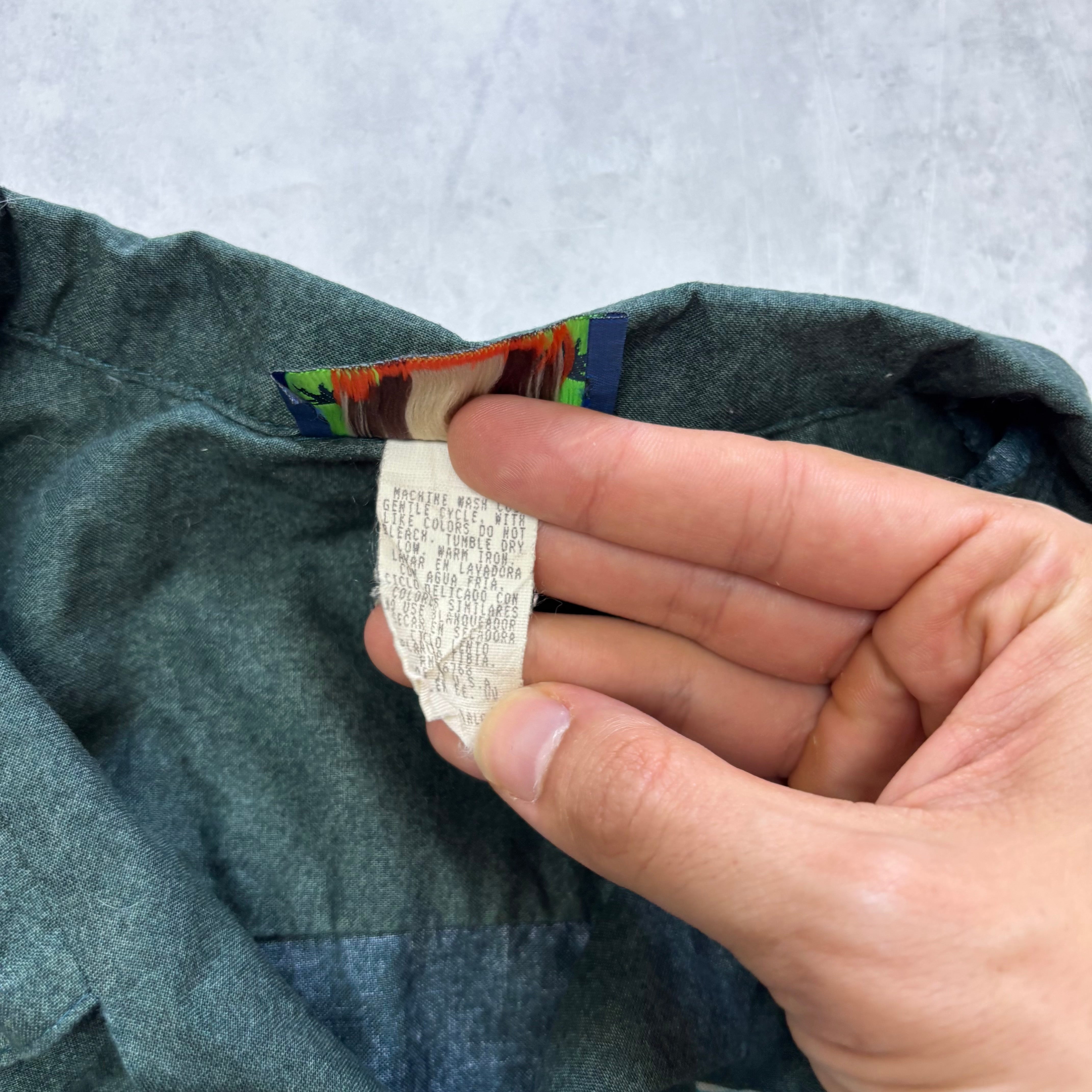 Vintage Hawaiian Shirt Mens Large Green Cotton Floral Aloha Short Sleeve (E)