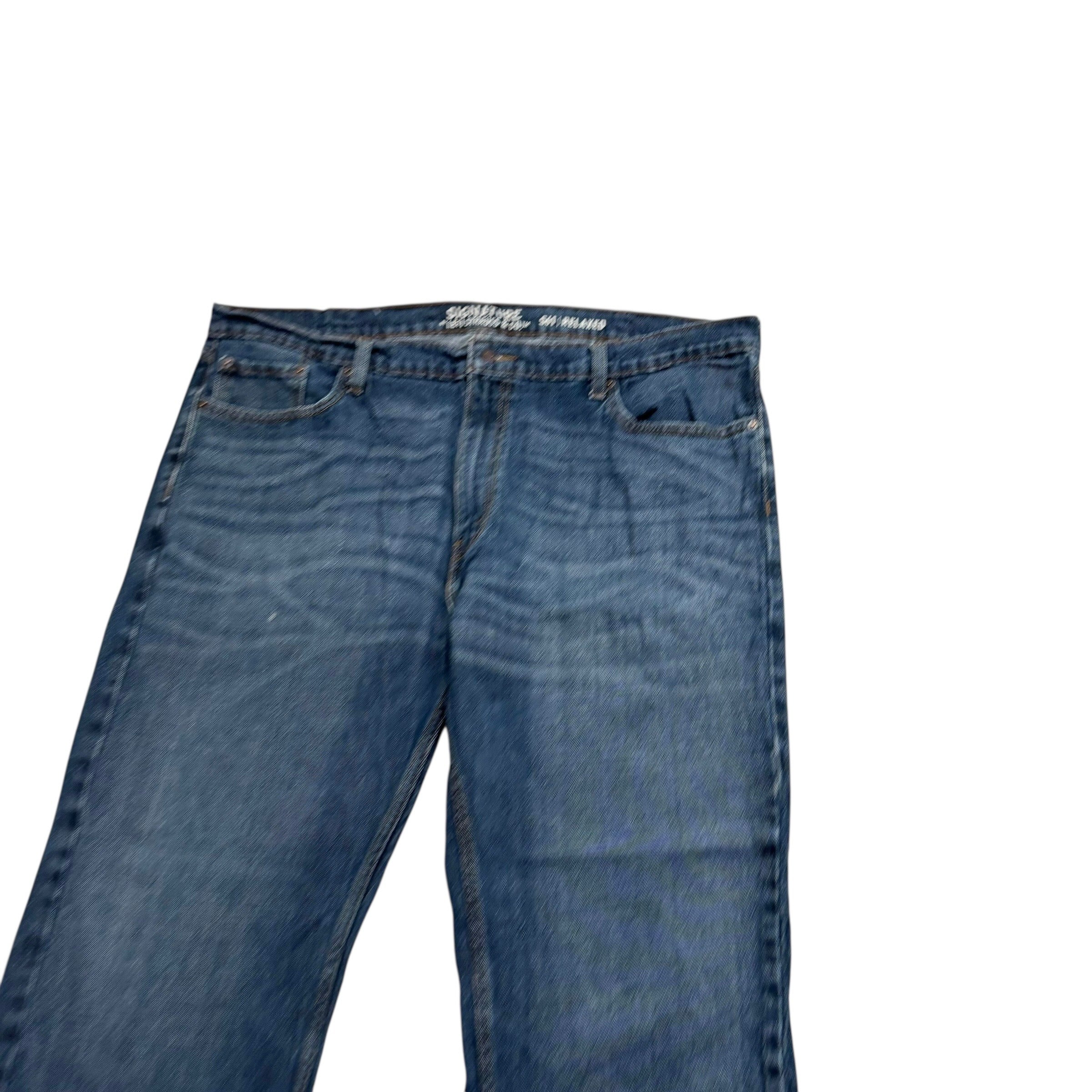 Levis Signature Jeans W42 L30 Mens Dark Blue Relaxed Straight Stretch Denim (E)