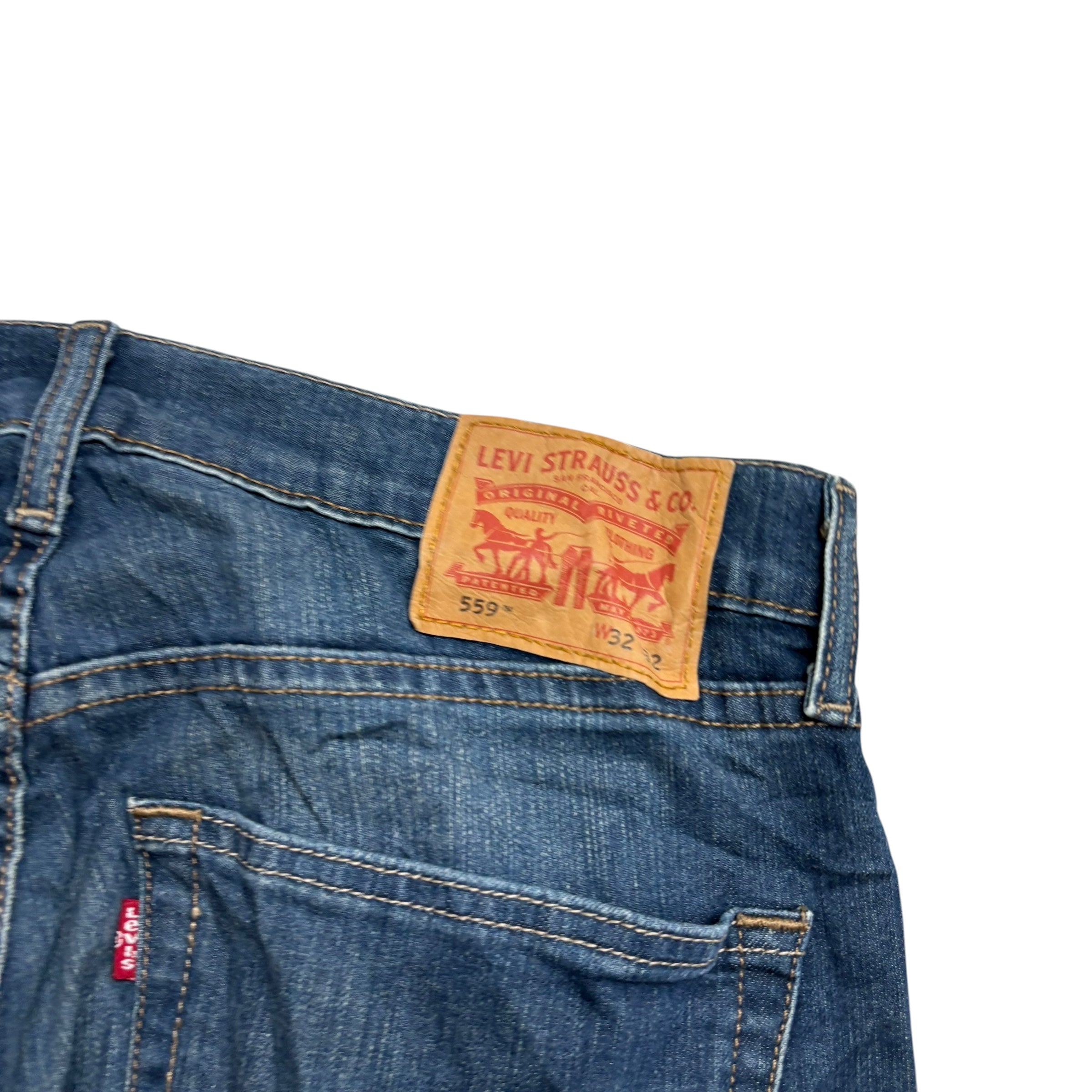 Levis 559 Jeans W32 L31 Mens Dark Blue Relaxed Straight Fit Stretch Denim (E)