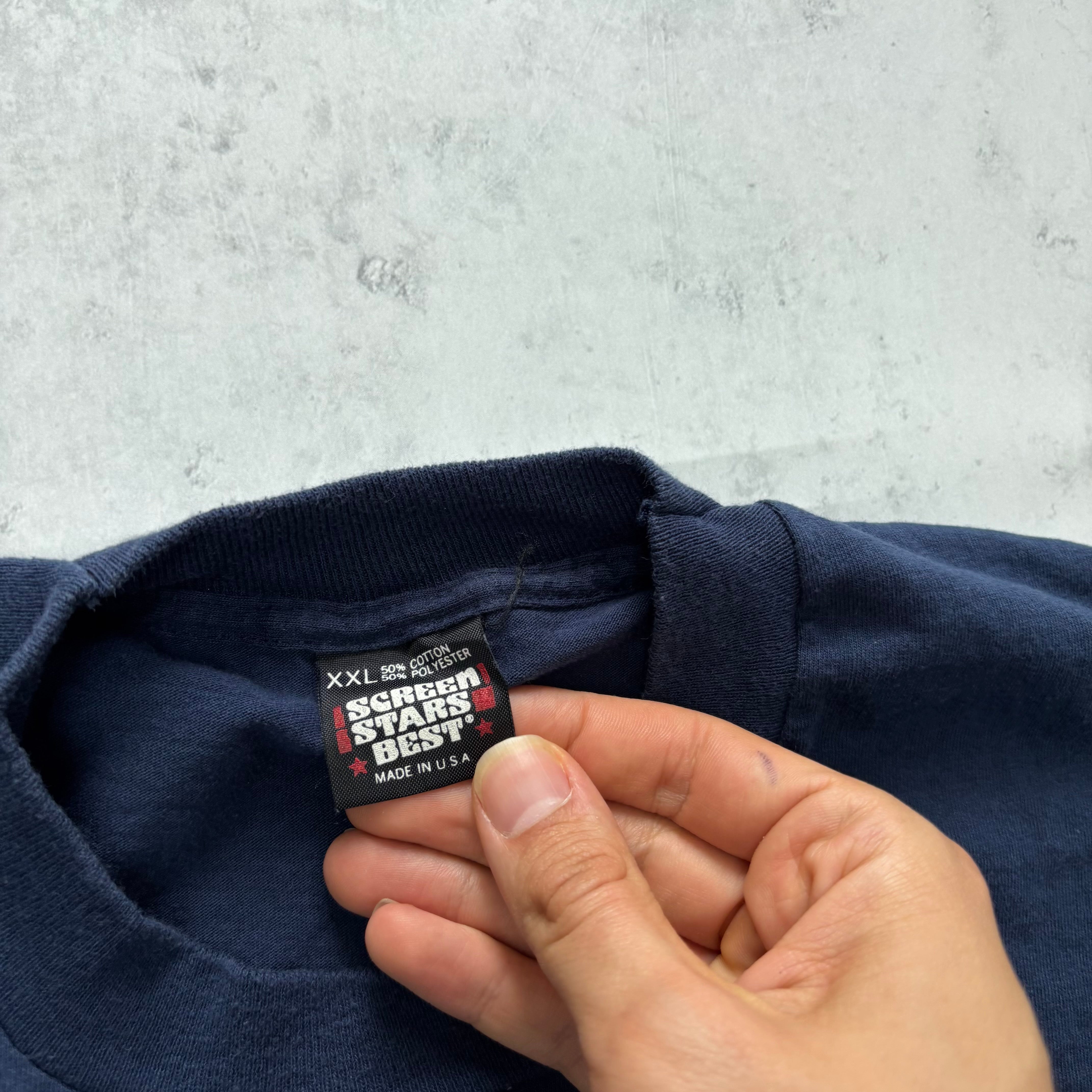 Vintage T Shirt Mens XXL Navy Blue Single Stitch Graphic Print 90s USA MLB (E)