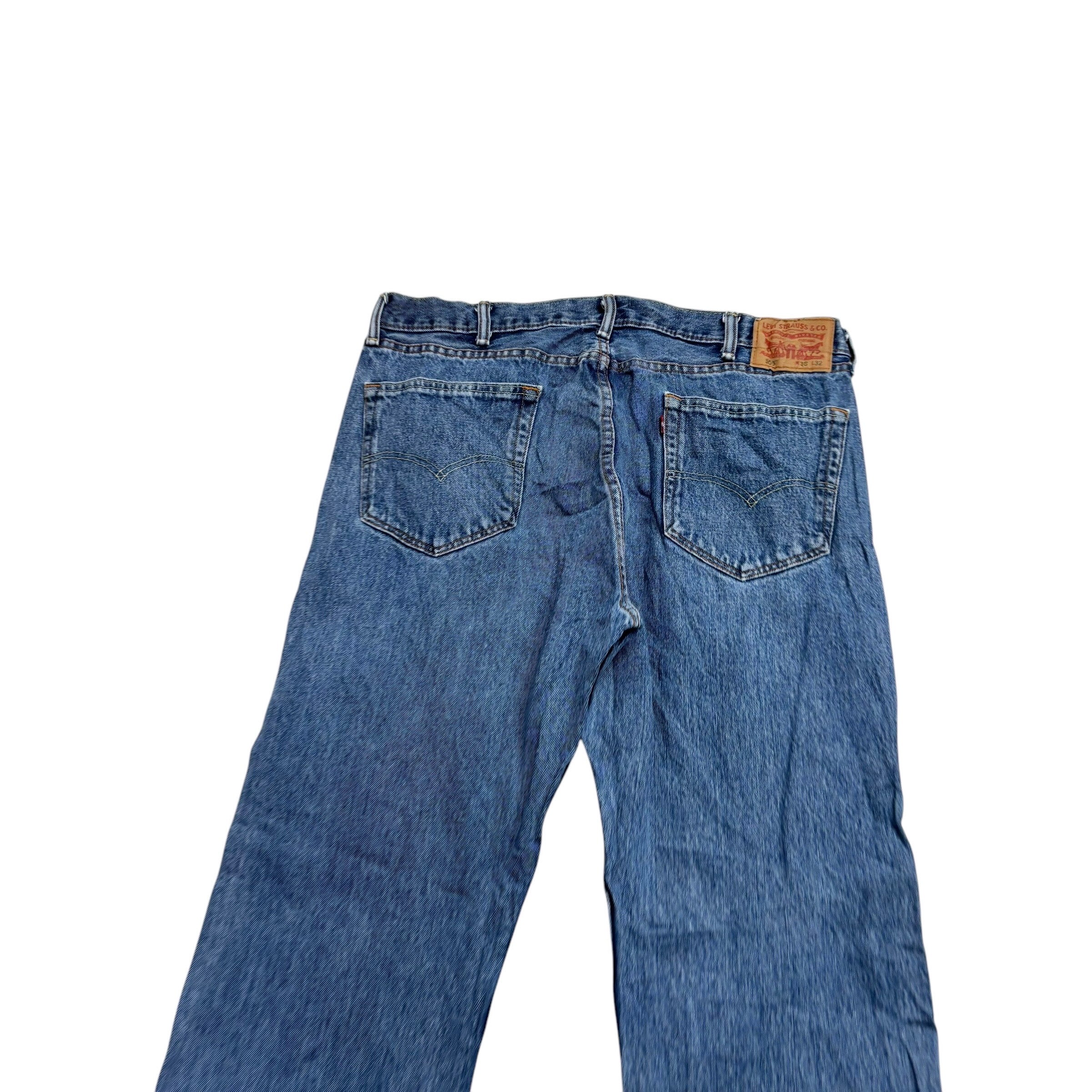 Levis 505 Jeans W38 L32 Mens Mid Blue Regular Straight Fit Denim (E)