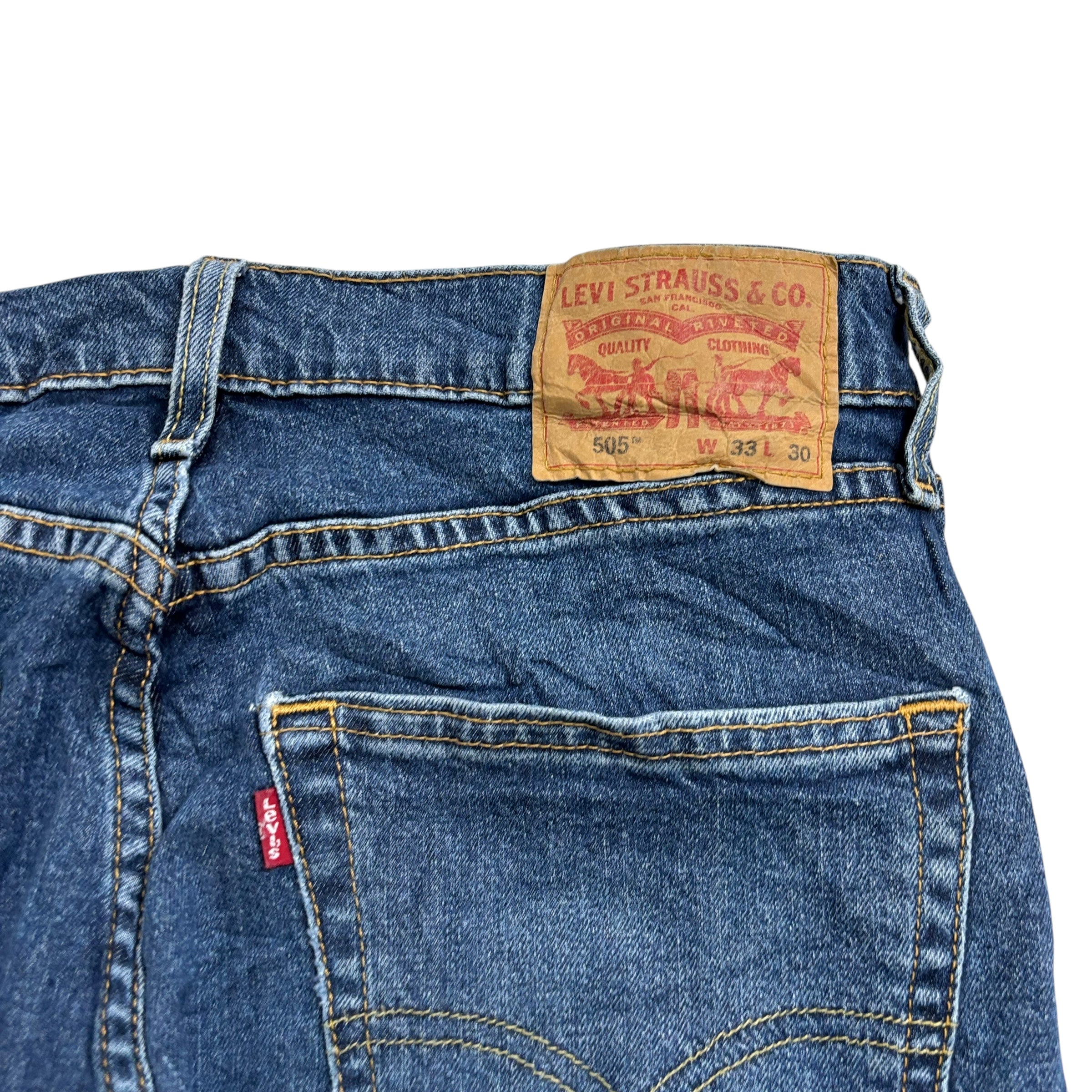 Levis 505 Jeans W32 L30 Mens Mid Blue Regular Straight Fit Stretch Denim (E)