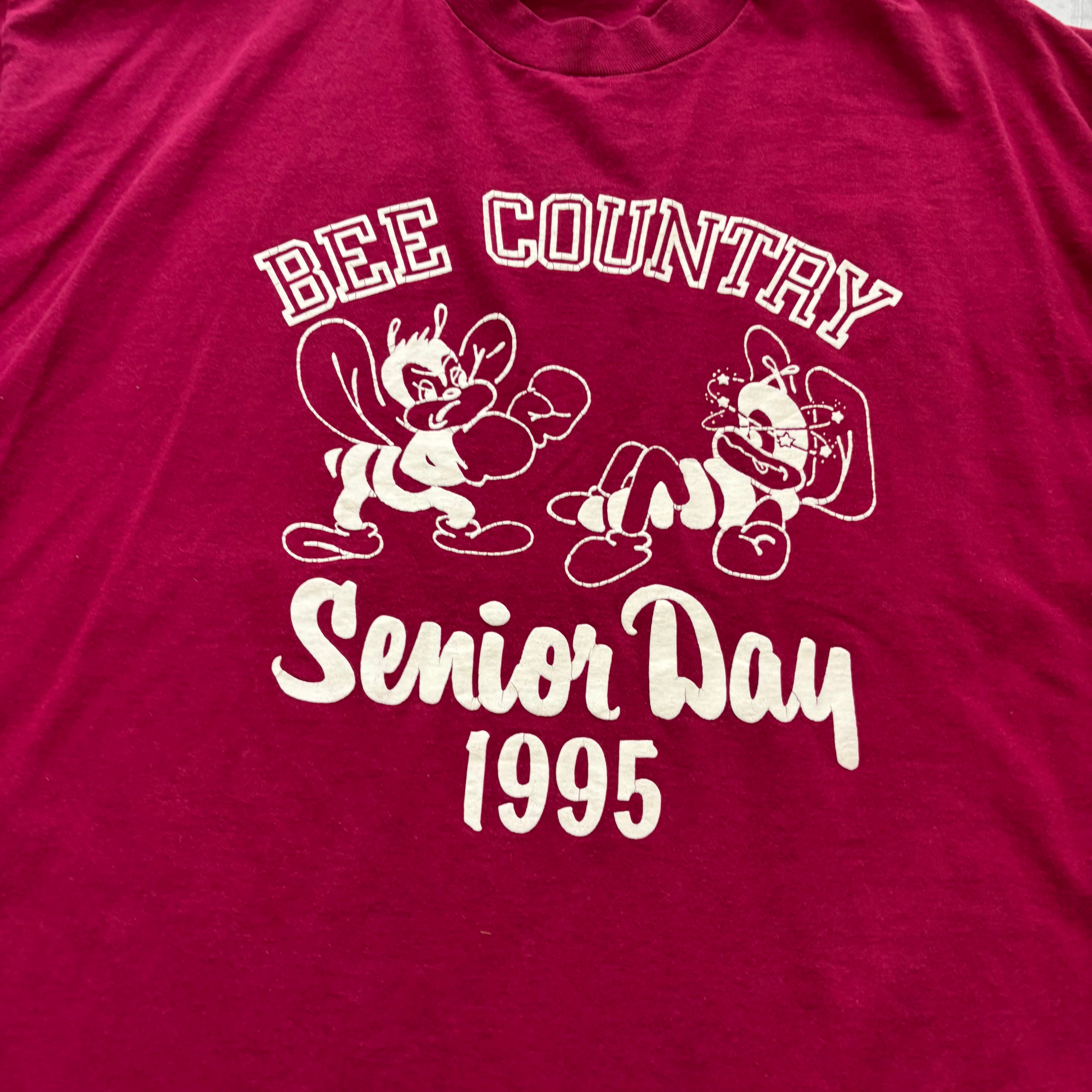 Vintage T Shirt Mens Large Burgundy Single Stitch Graphic Print 90s College (E)