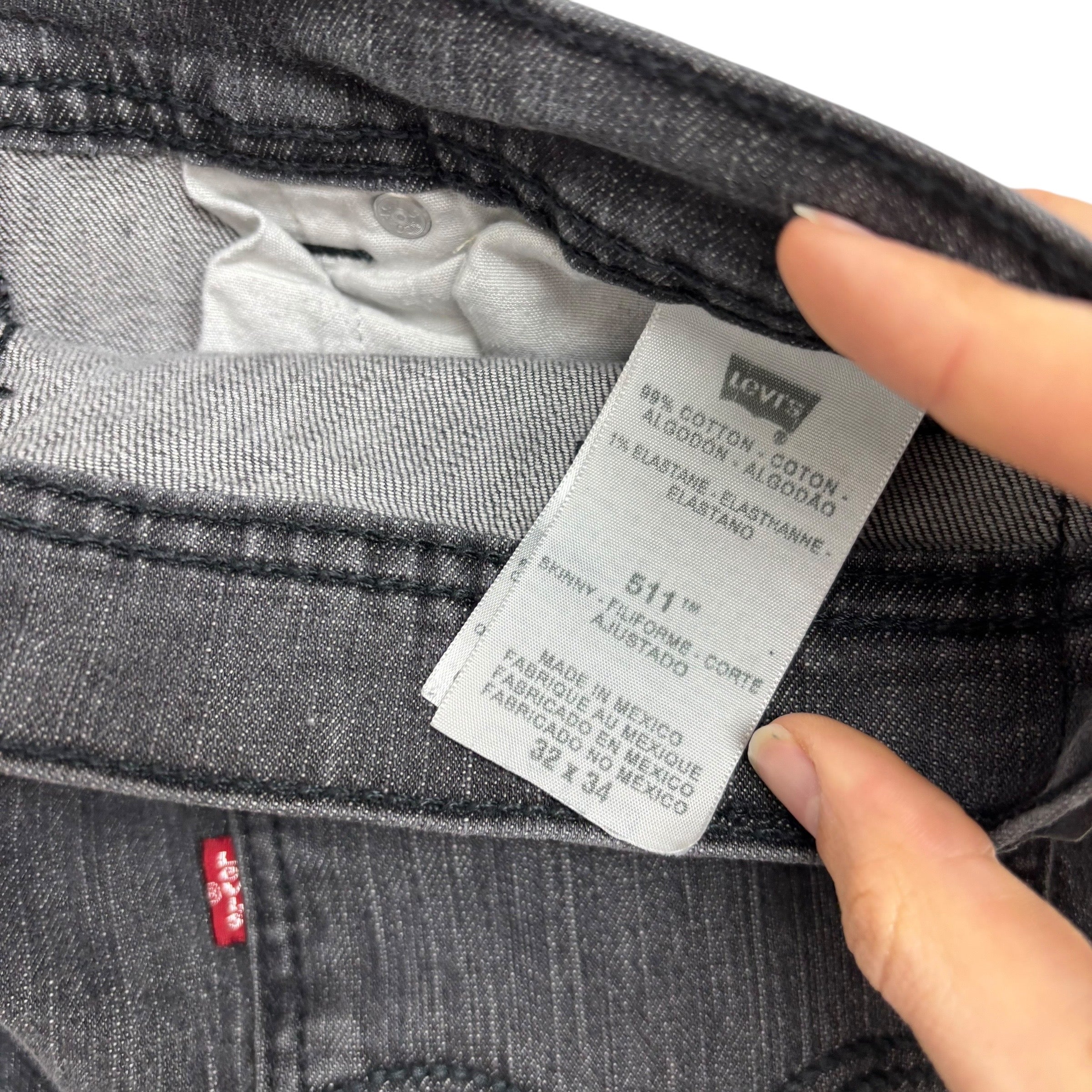 Levis 511 Jeans W32 L34 Mens Grey Slim Fit Stretch Vintage Denim (E)