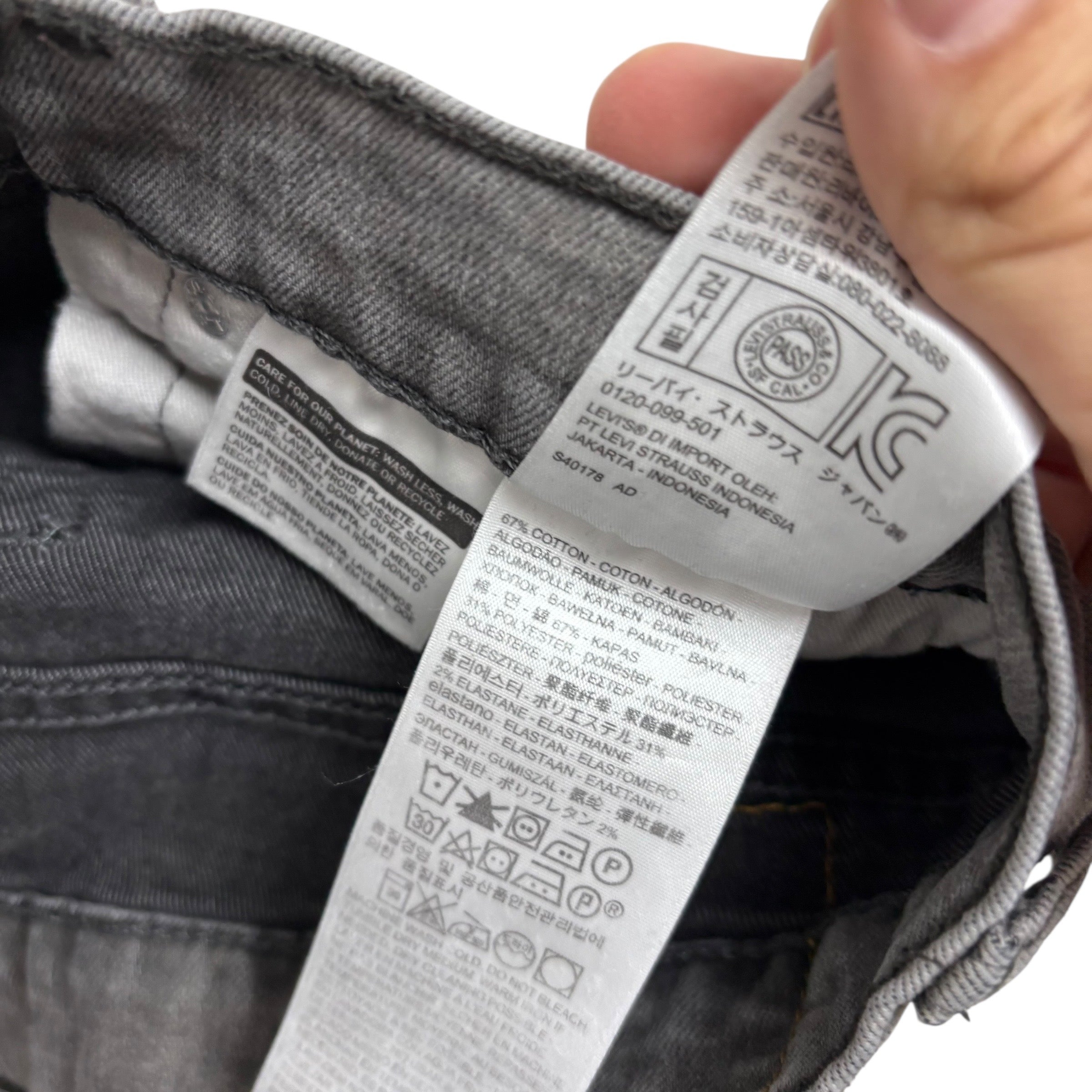 Levis 510 Jeans W32 L31 Mens Grey Skinny Fit Stretch Denim