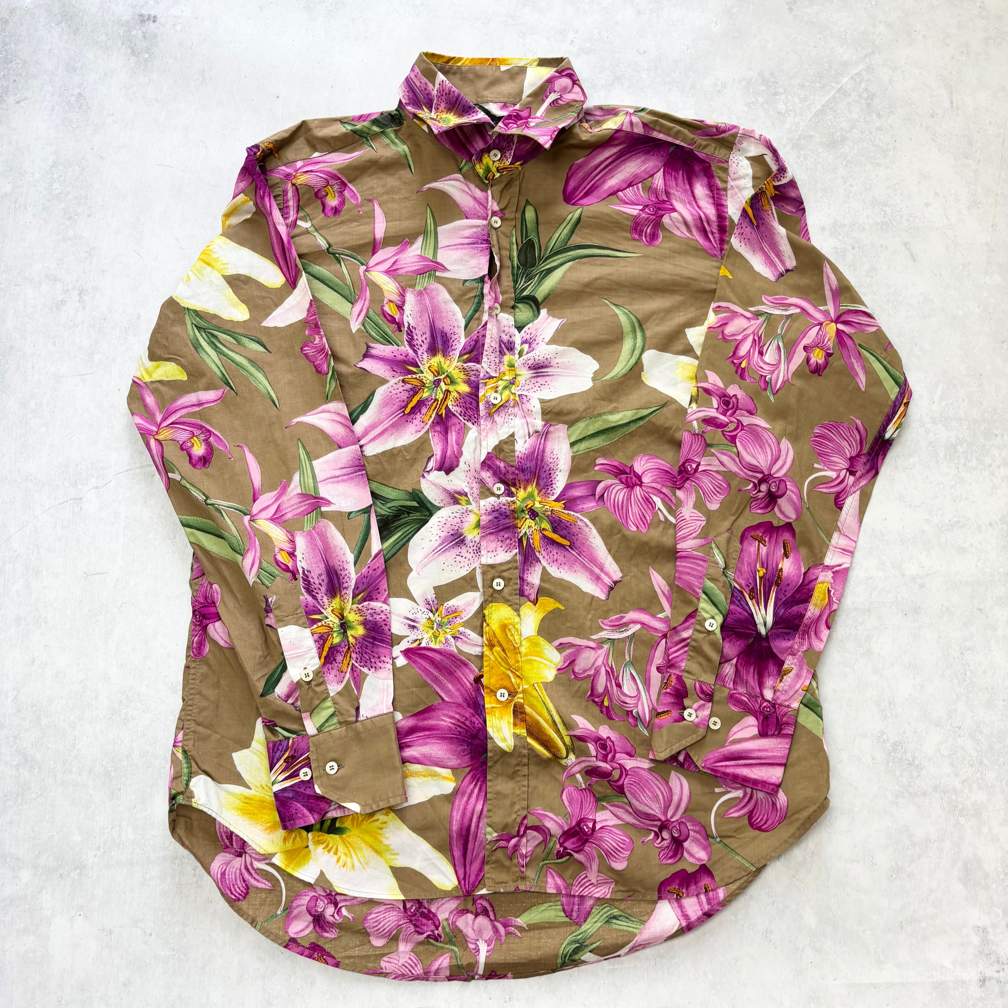 ETRO Shirt Mens Large Brown Long Sleeve Cotton Pattern Regular Fit (E)