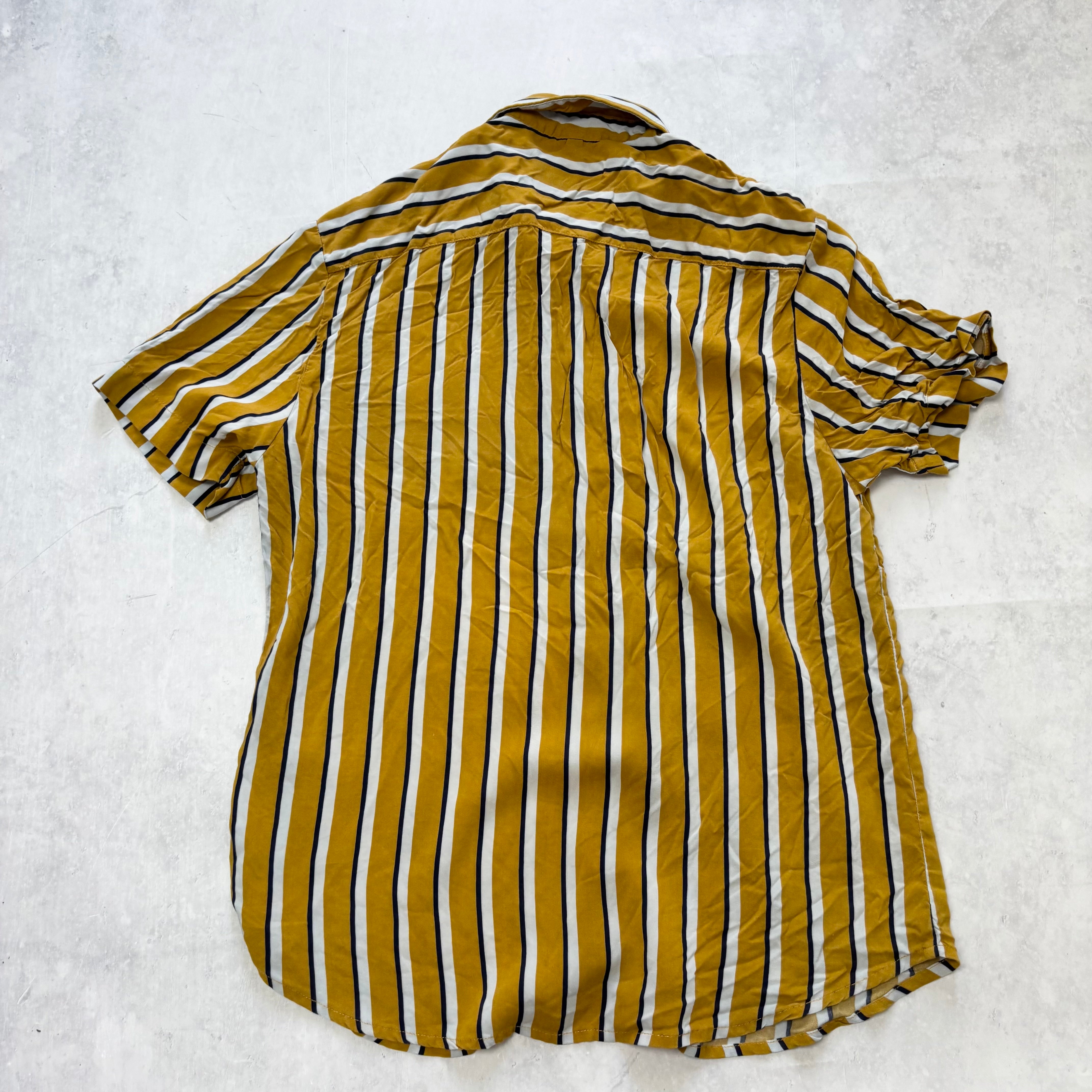 Denim & Flower Striped Shirt Mens Medium Short Sleeve Slim Fit Viscose (E)