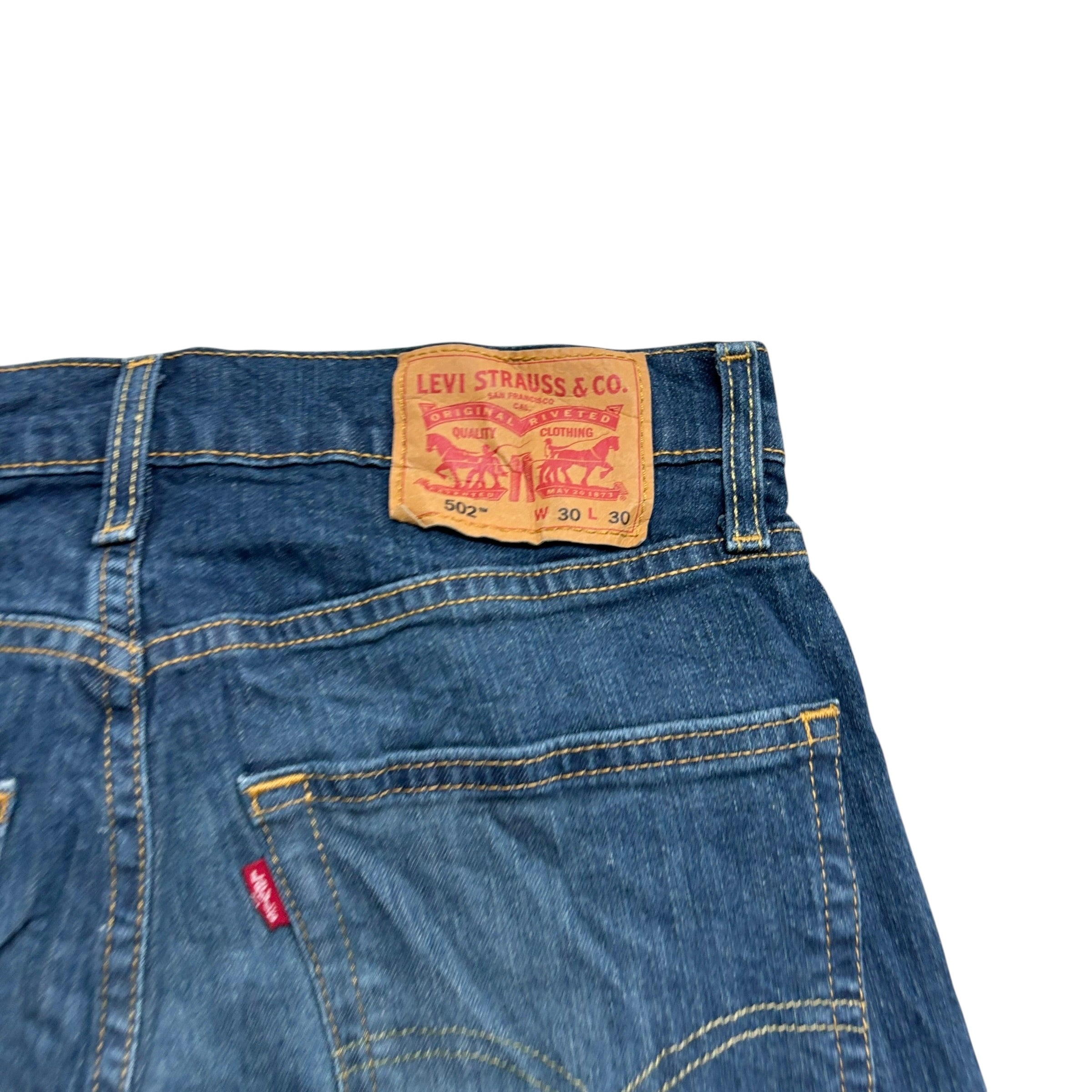 Levis 502 Jeans W30 L30 Mens Dark Blue Regular Tapered Fit Stretch Denim (E)