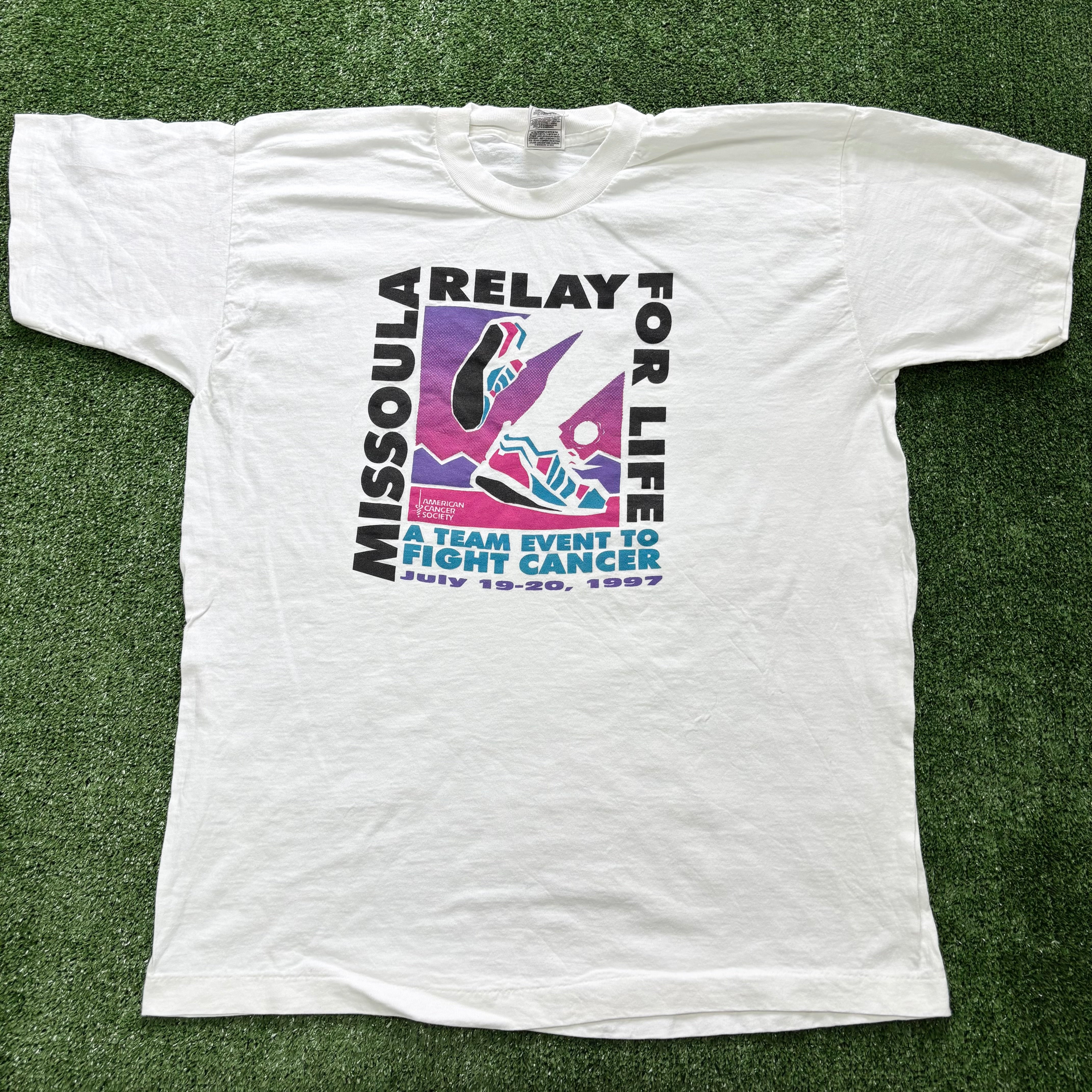 Vintage T Shirt Mens XL White Single Stitch Graphic Print 90s USA Run Race (E)