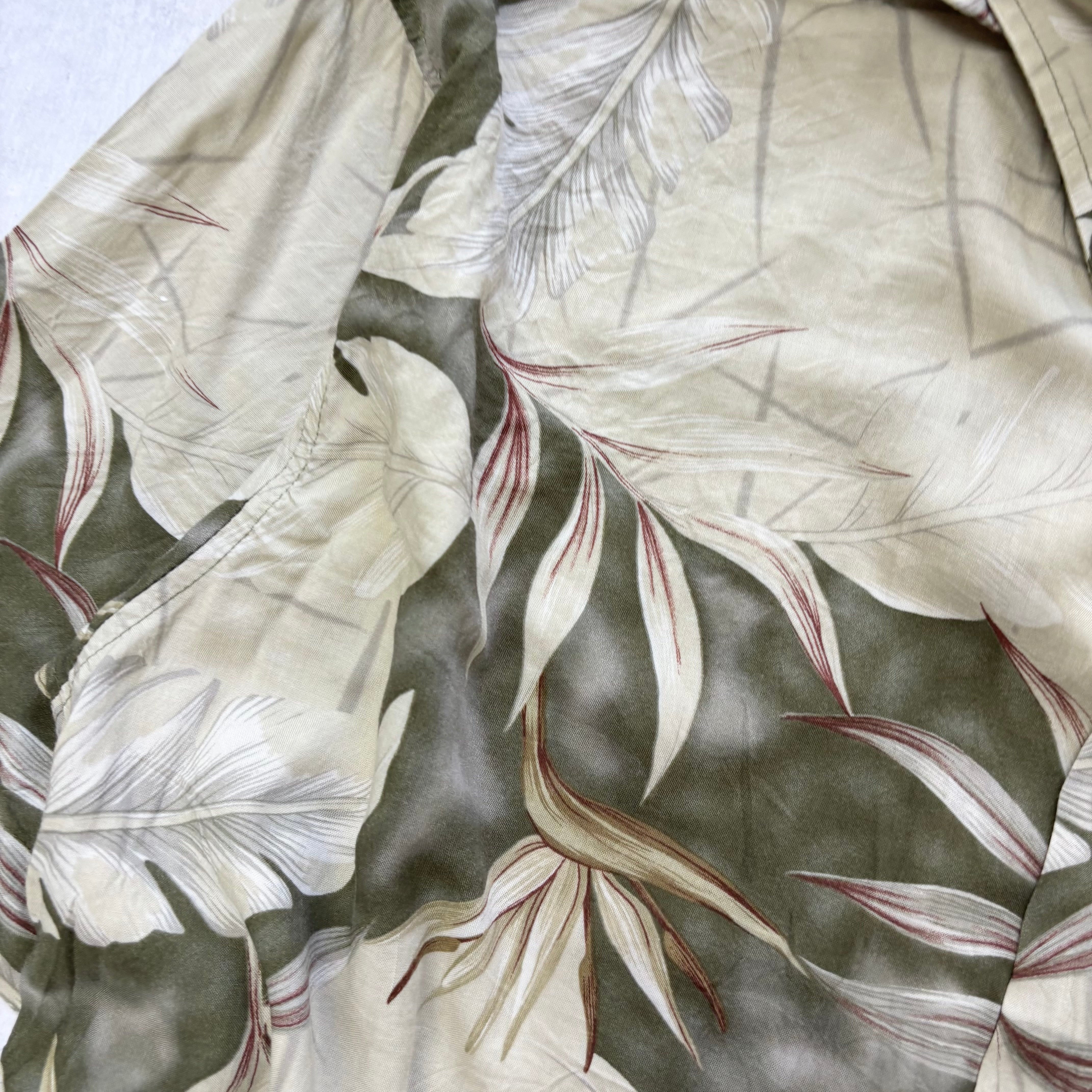 Vintage Hawaiian Shirt Mens Large Green Floral Aloha Short Sleeve Rayon (E)