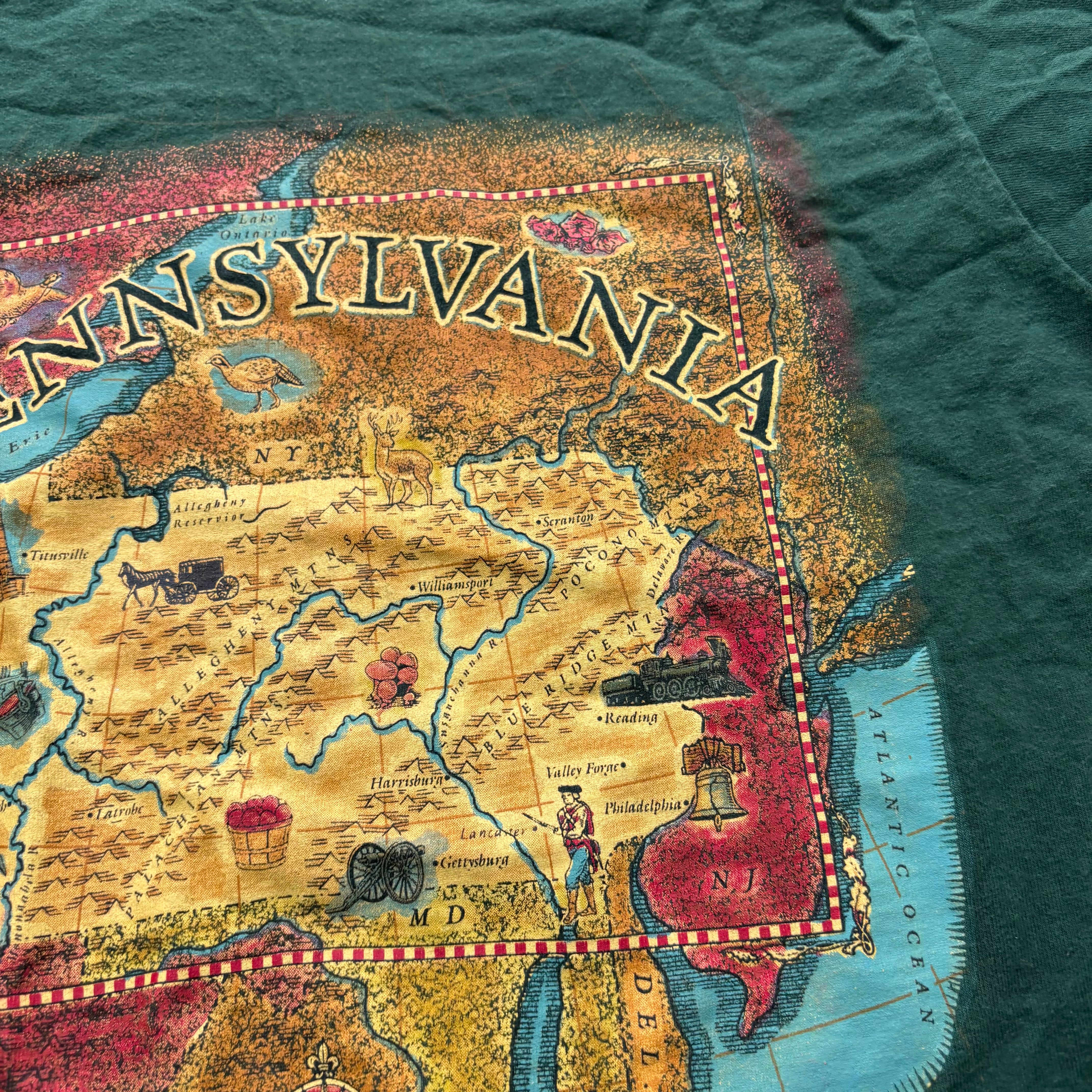 Vintage T Shirt Mens Medium Green Single Stitch Graphic Print 90s USA Tourist (E)