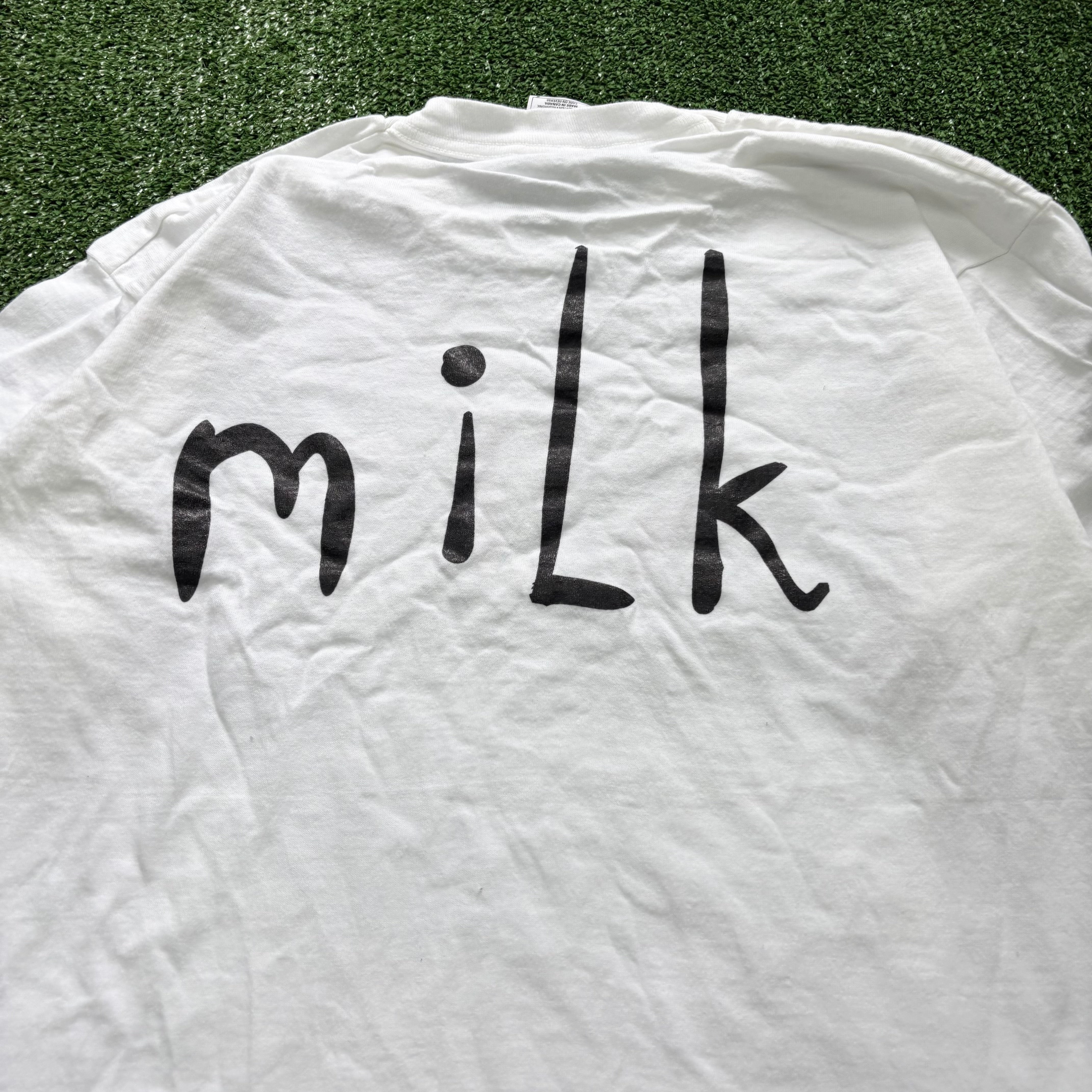 Vintage T Shirt Mens Medium White Single Stitch Graphic Print 90s USA Milk (E)