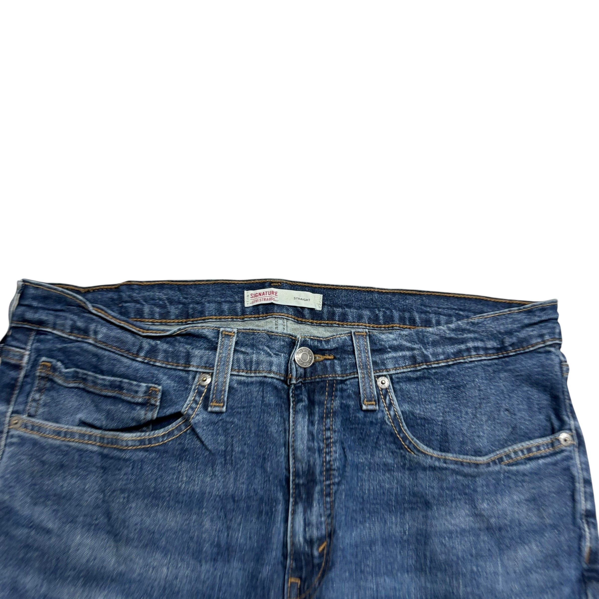 Levis Signature Jeans W34 L32 Mens Mid Blue Regular Straight Fit Stretch (E)