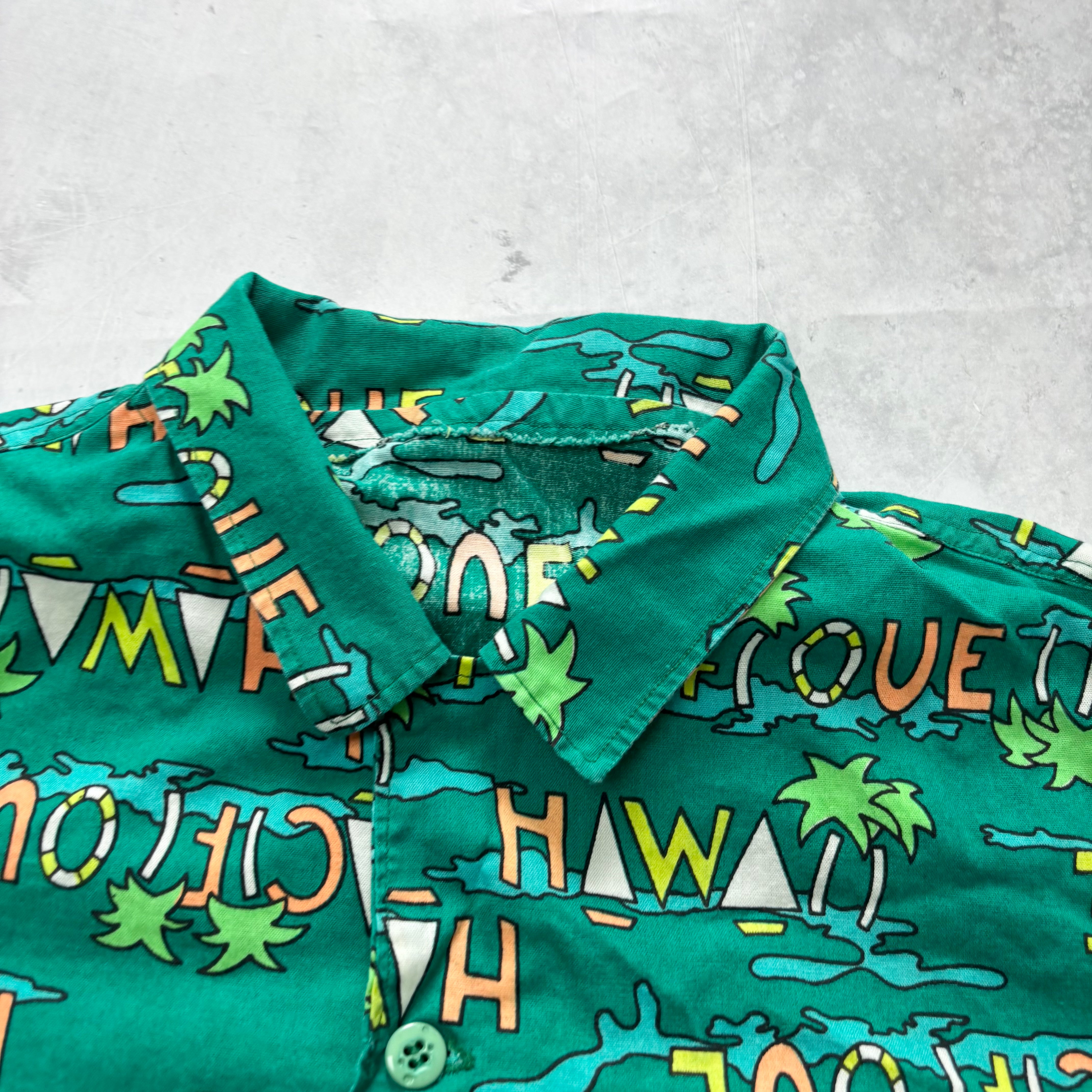 Vintage Hawaiian Shirt Mens Large Green Aloha Short Sleeve (E)