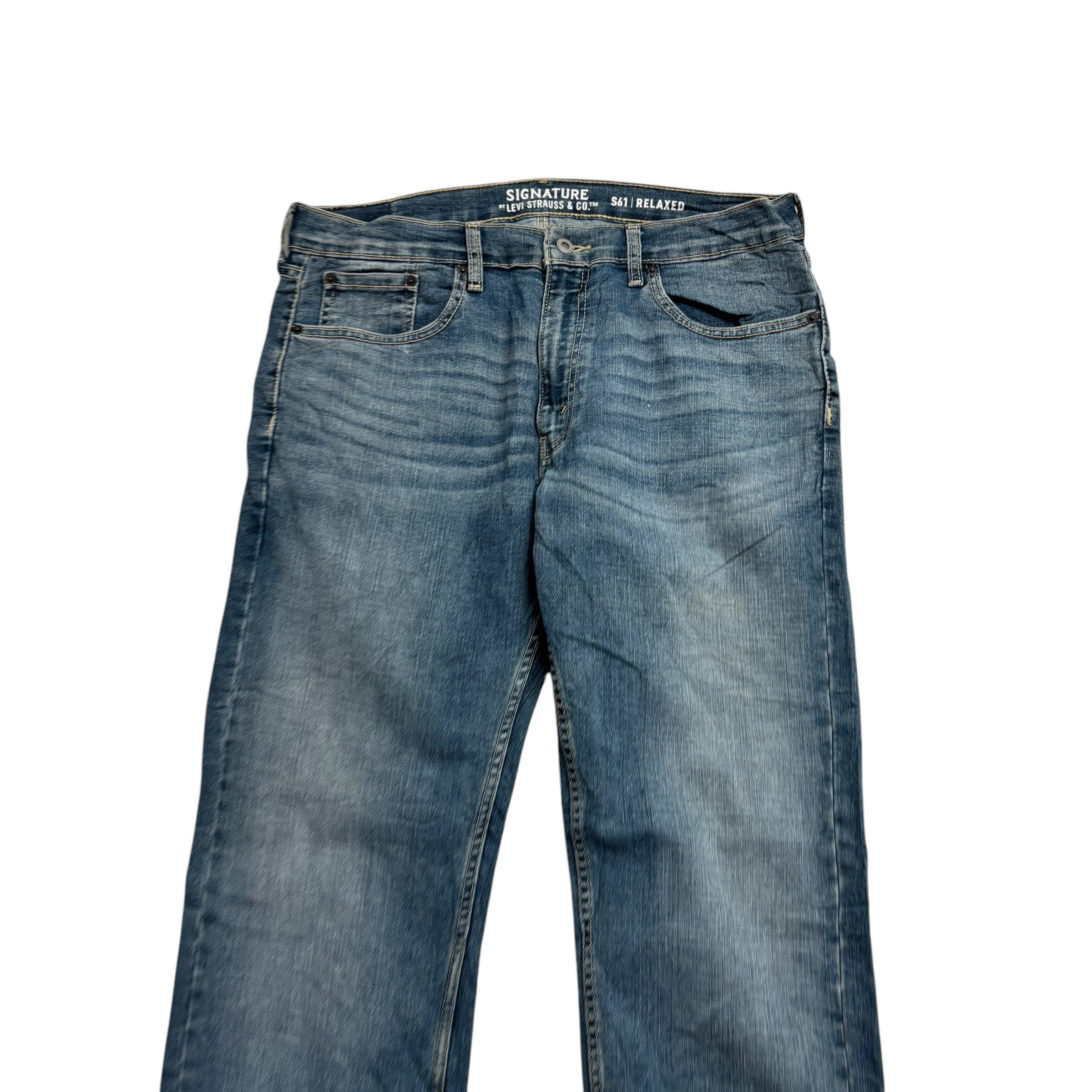 Levis Signature Jeans W36 L34 Mens Mid Blue Relaxed Straight Stretch Denim (E)