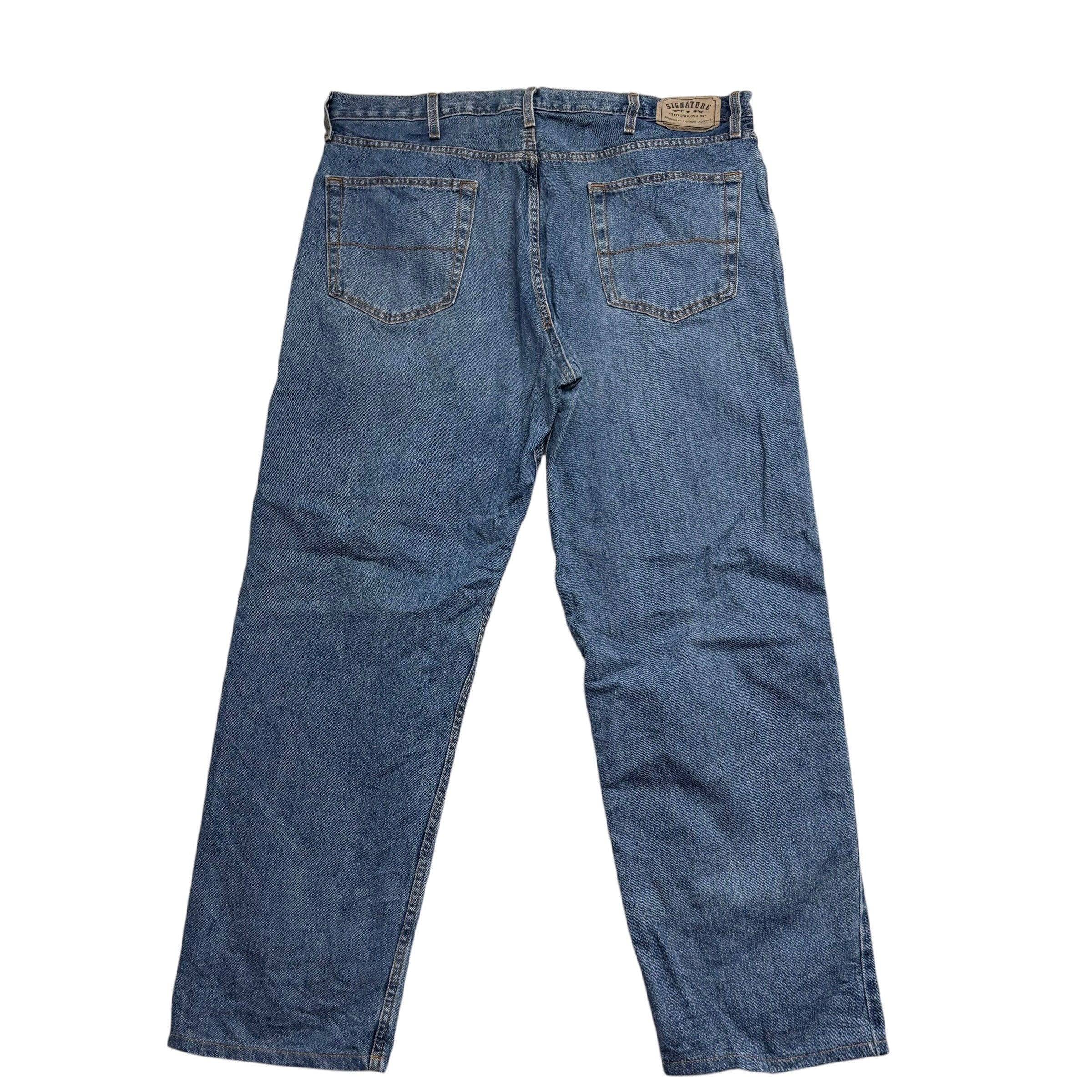Levis Signature Jeans W42 L31 Mens Mid Blue Relaxed Straight Fit Vintage Denim