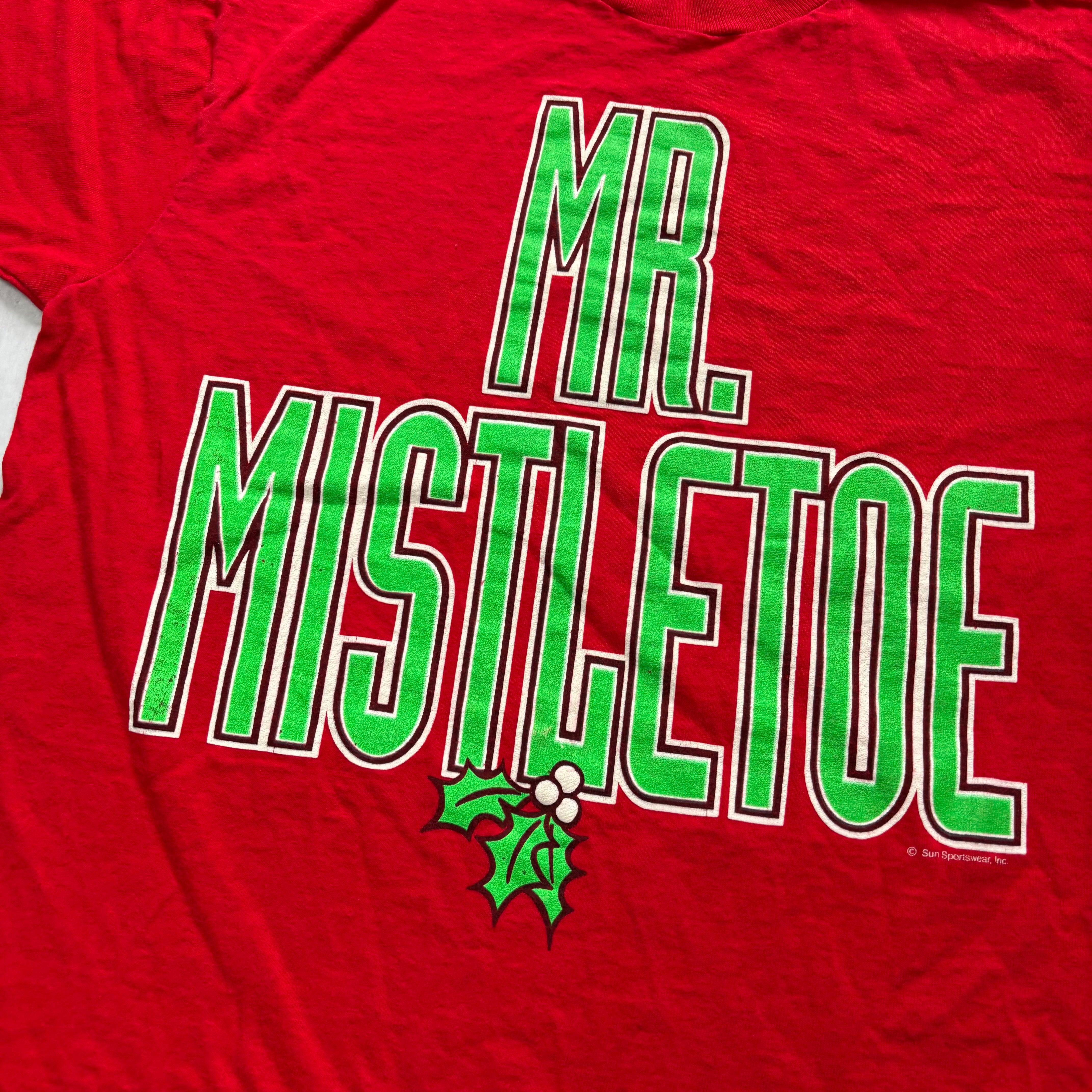 Vintage T Shirt Mens Large Red Single Stitch Graphic Print 90s USA Xmas (E)