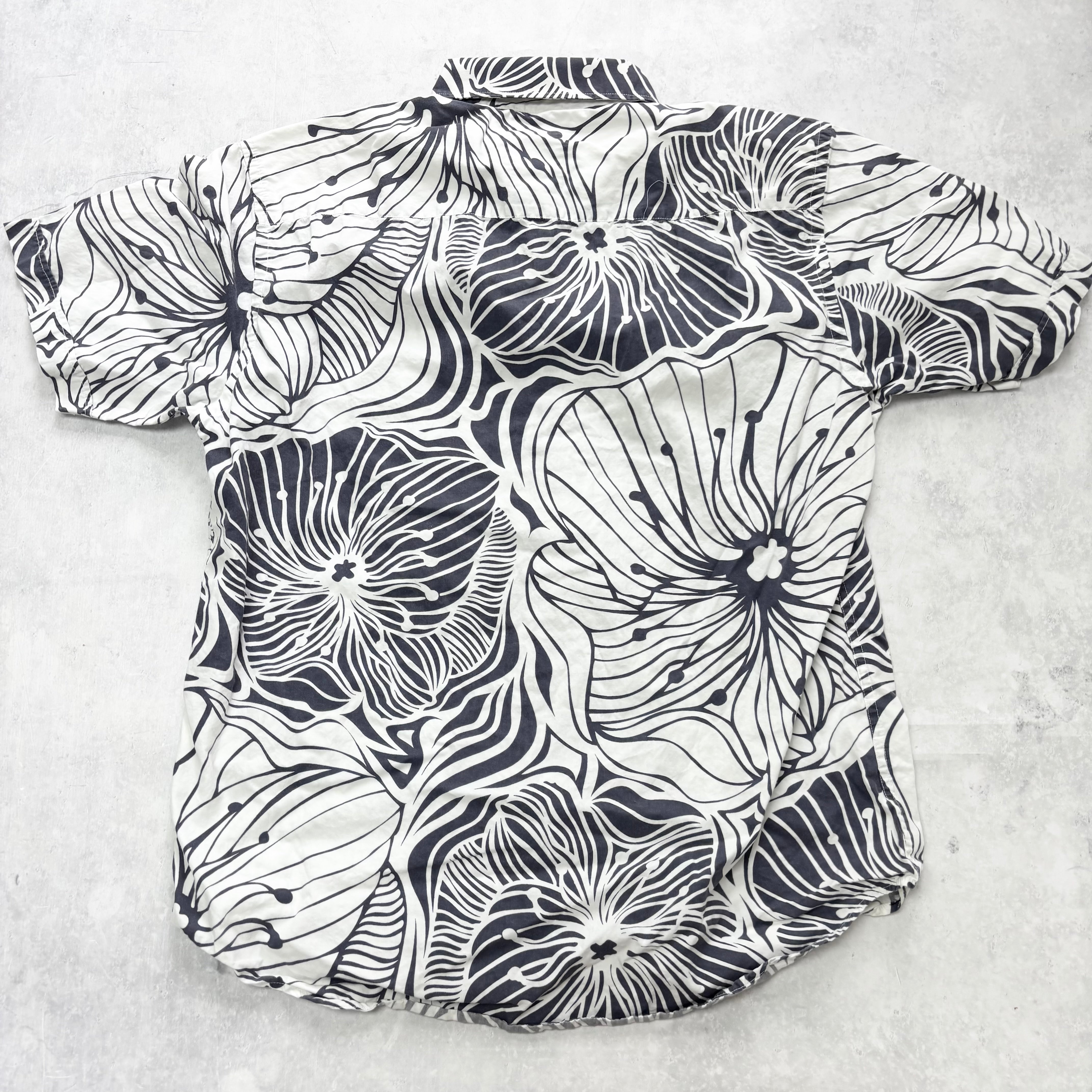 Hawaiian Shirt Mens Medium White Blue Floral Aloha Short Sleeve Cotton (E)