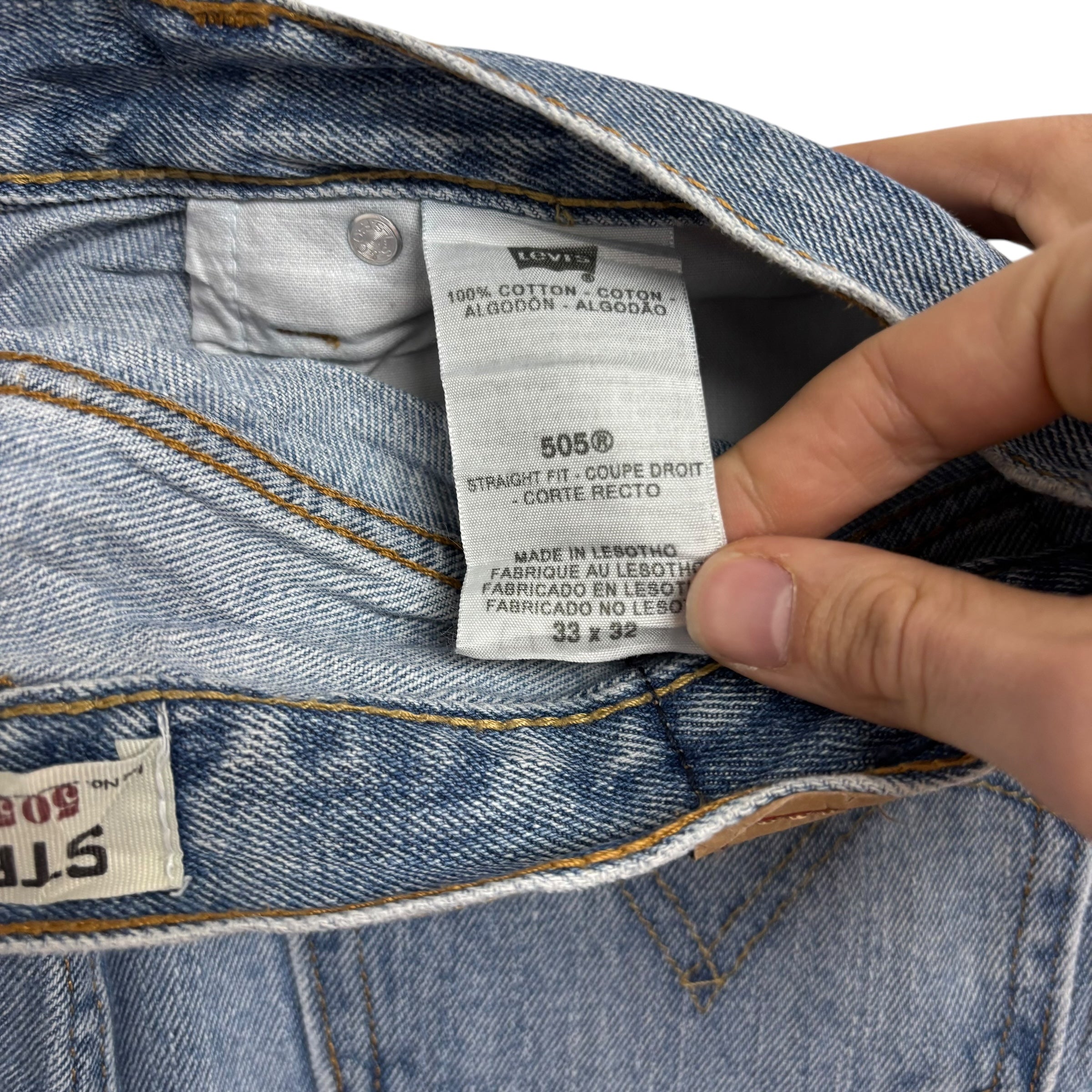 Levis 505 Jeans W33 L32 Mens Light Blue Regular Straight Fit Vintage Denim
