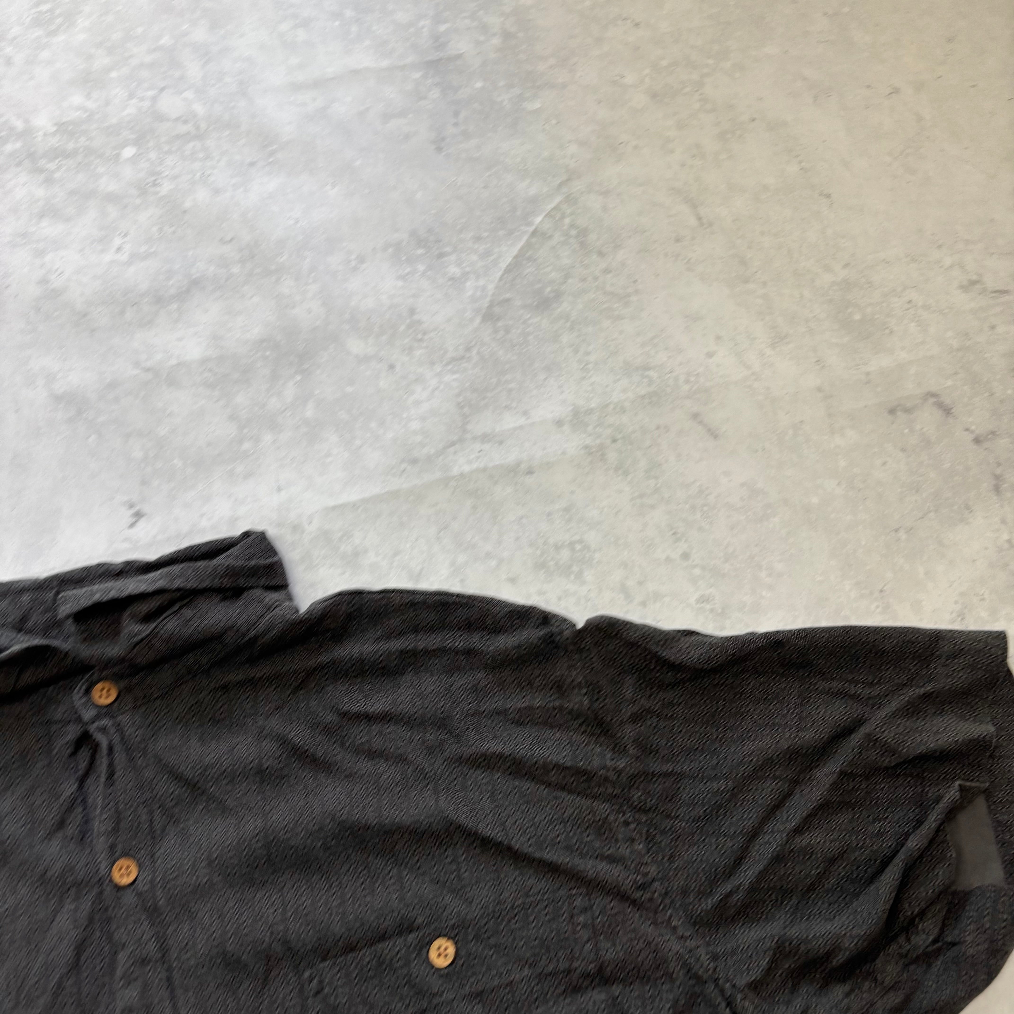 Mens Shirt Black Large Short Sleeve Rayon Black Pattern (E)