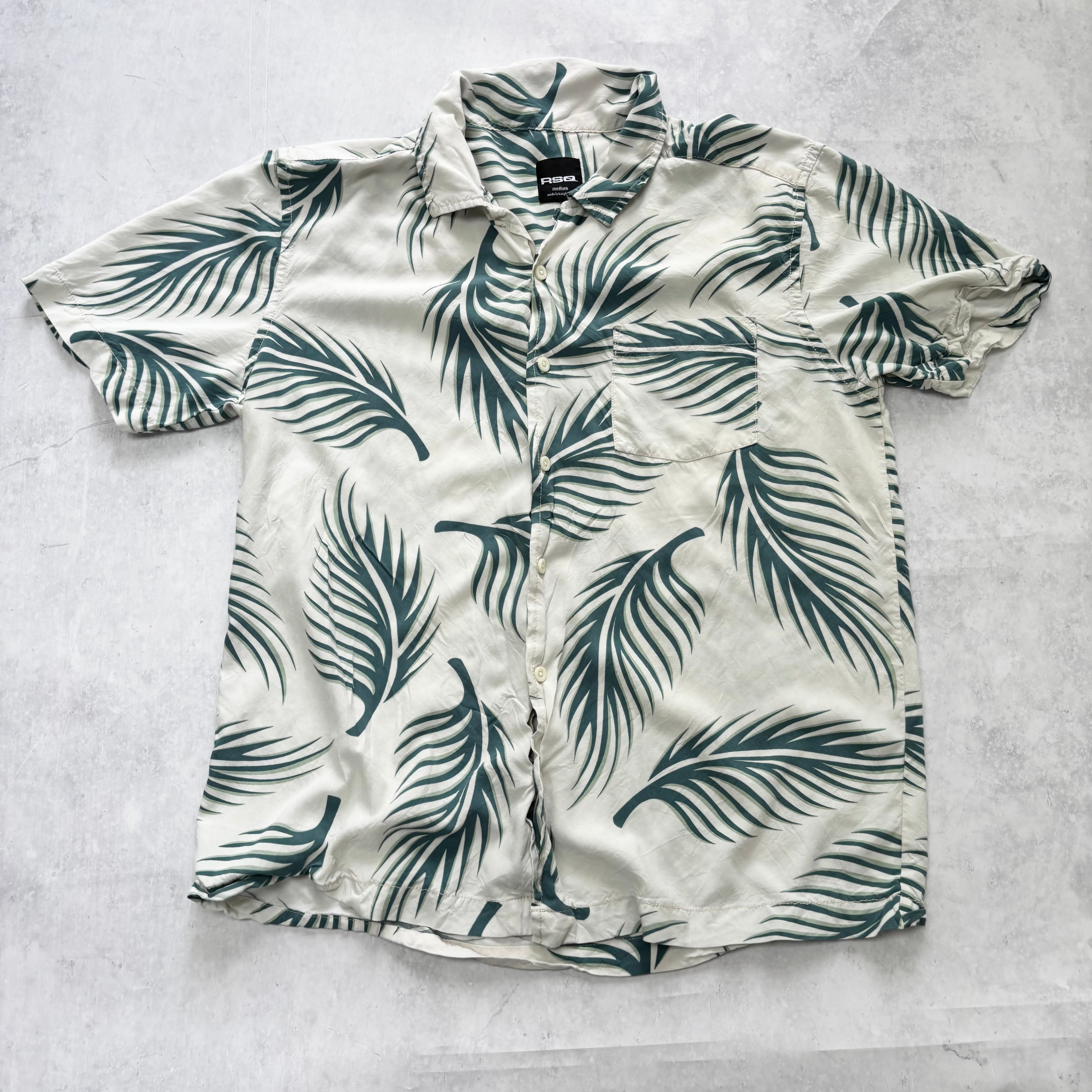 Hawaiian Shirt Mens Small Cream Floral Aloha Short Sleeve Viscose (E)